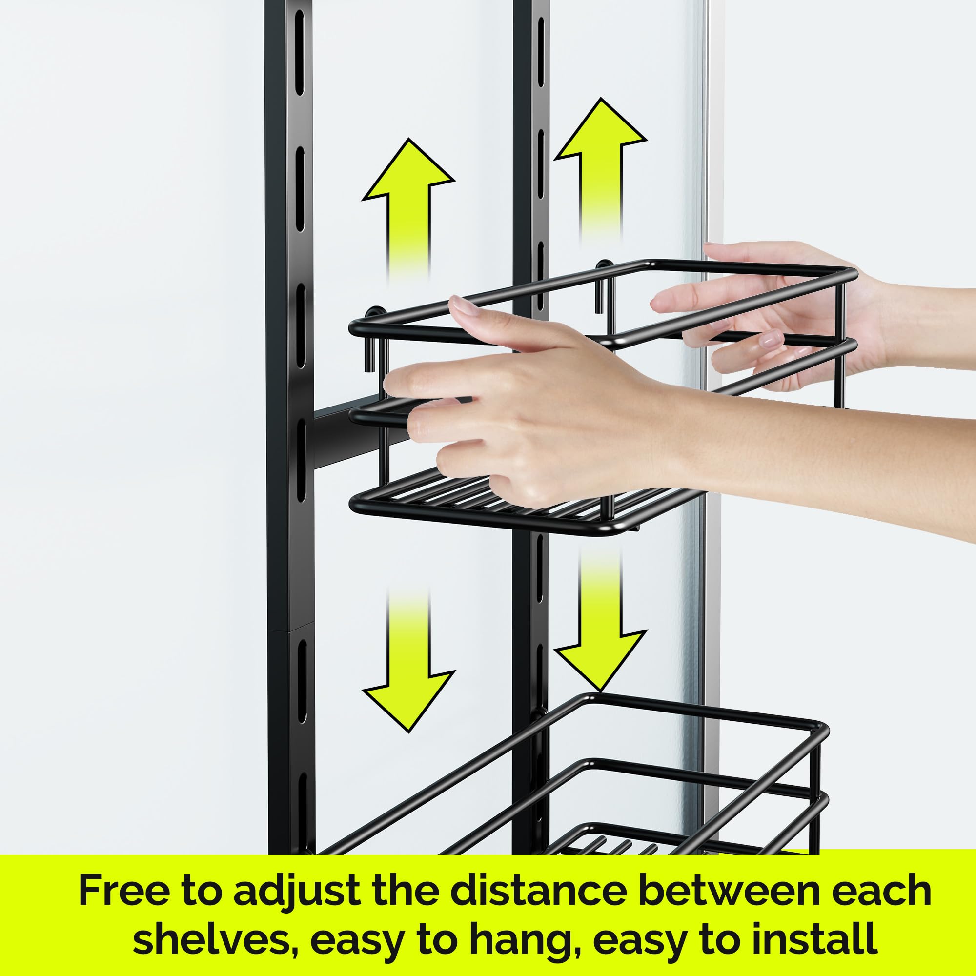 Orimade Over The Door Shower Caddy Adjustable 3 Tier Black,Bathroom Hanging Organizer Shelf Rustproof With 4 Hooks,Shower Basket