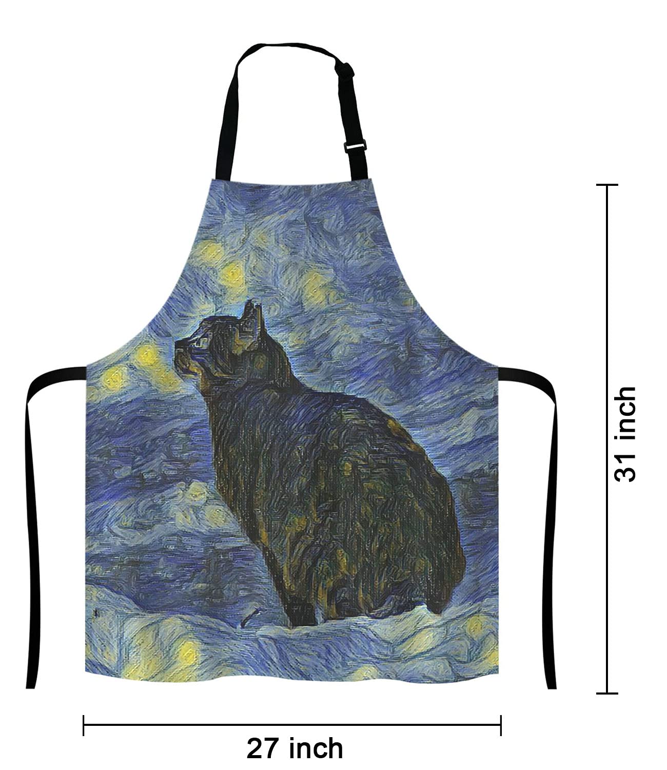 Van Gogh Apron For Women And Men, Oil Painting Galaxy Cat Adjustable Kitchen Chef Apron For Cooking Baking - Cute Birthday, Anni