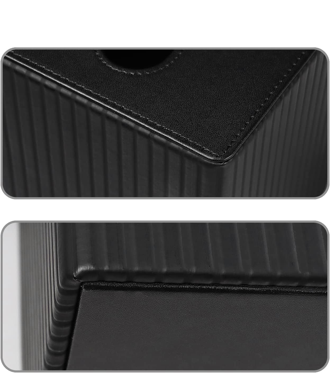Meibooch Pu Leather Tissue Box Cover Square Tissue Box Holder With Magnetic Closure (Black Stripe)