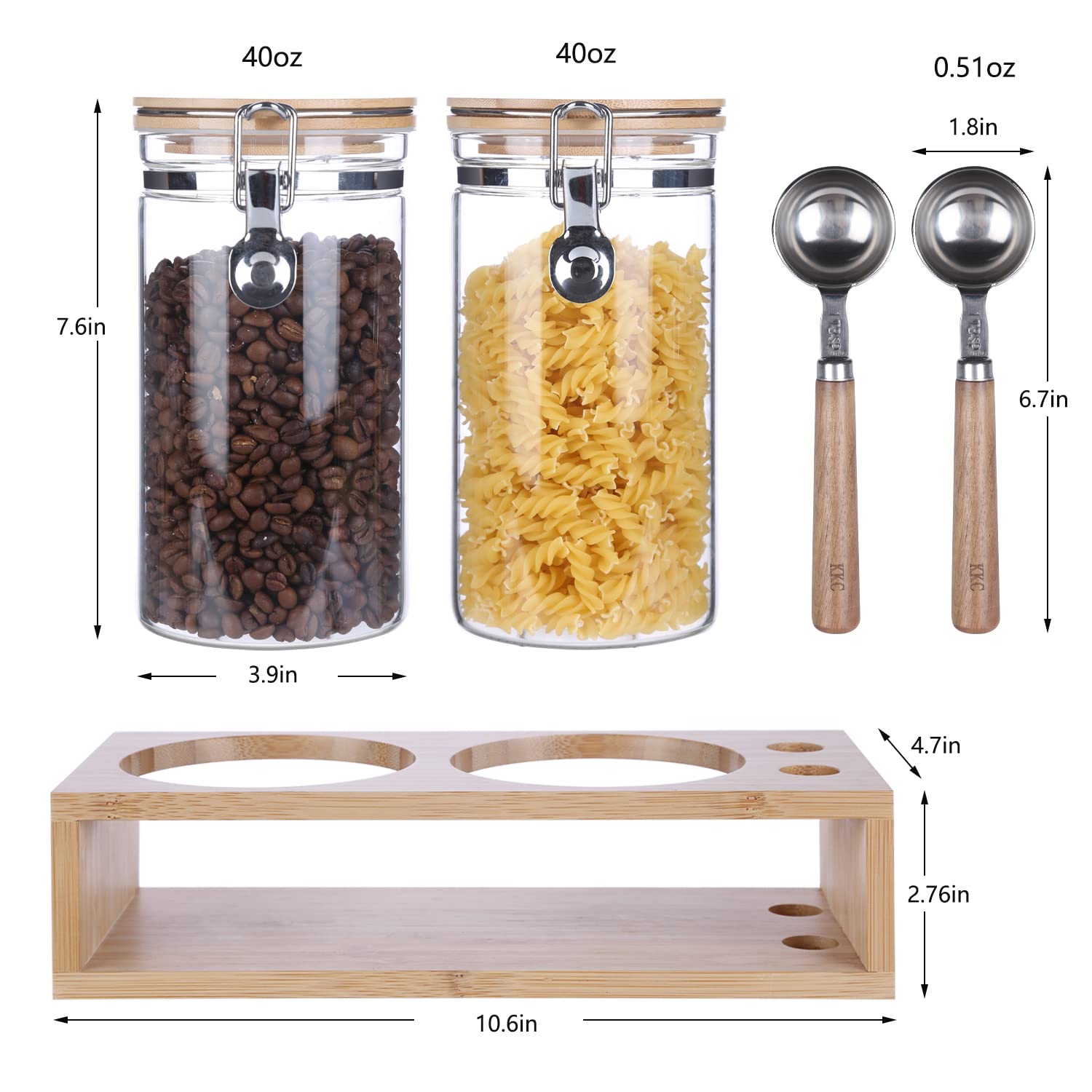 Kkc Glass Coffee And Sugar Containers With Airtight Hinged Lids,Sealed Glass Jar Canisters With Scoops For Ground Coffee,Beans,L