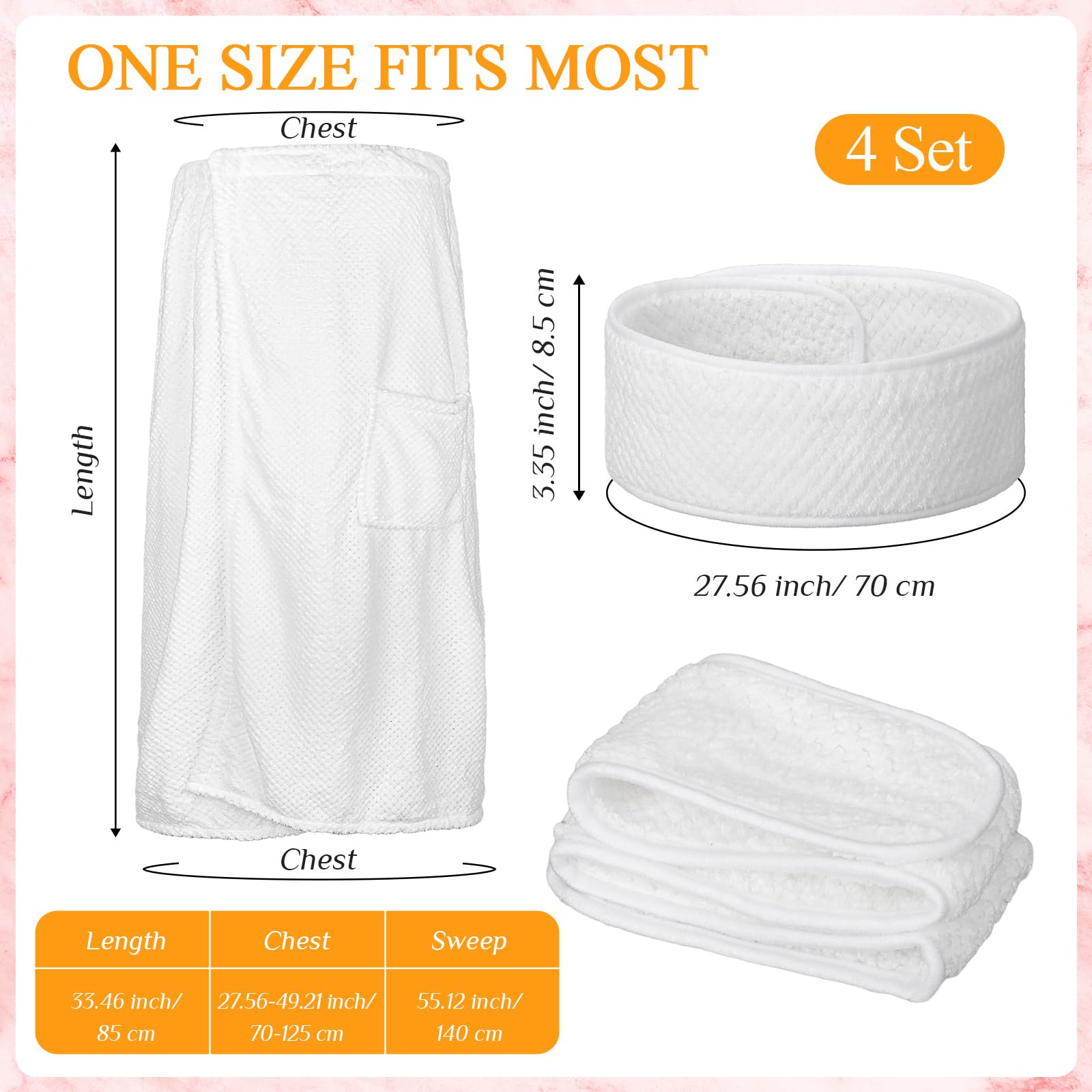 Kinlop 4 Sets Towel Wrap Bath Wrap Towel for Women with Pocket with Facial Spa Headband Set Waffle Spa Robe with Adjustable Clos