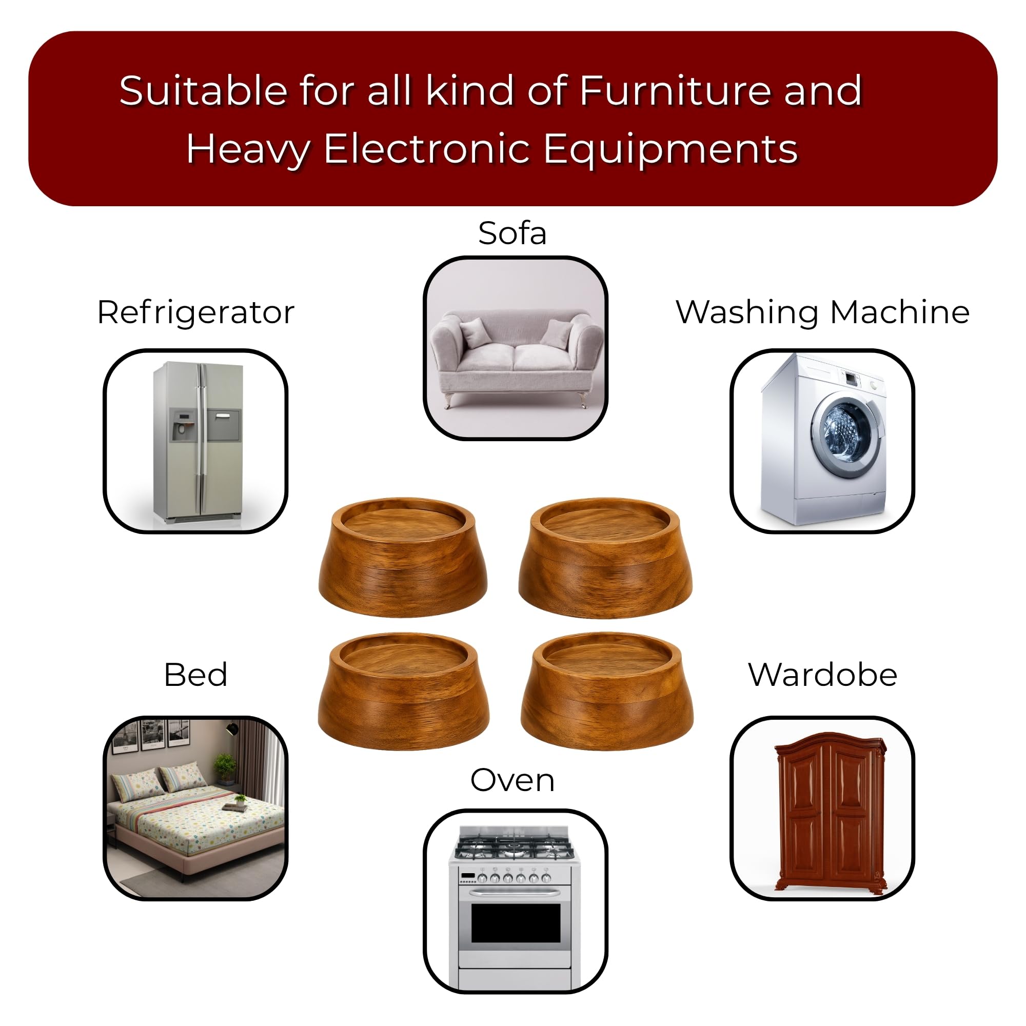 T One Wooden Hard Base For Beds(4 Piece)(Not Plastic) Table,Fridge,Cooler,Washing Machines,Almirah And All Kind Of Furniture | B