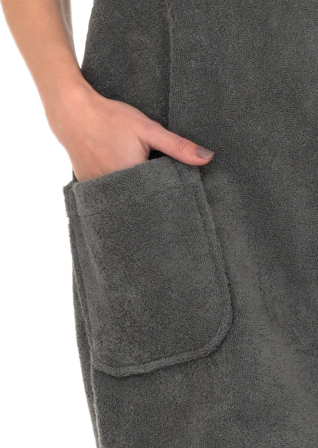 Towelselections Womens Shower Wrap Adjustable Cotton Terry Cloth Gym Cover Up With Snaps Large/X-Large Gray