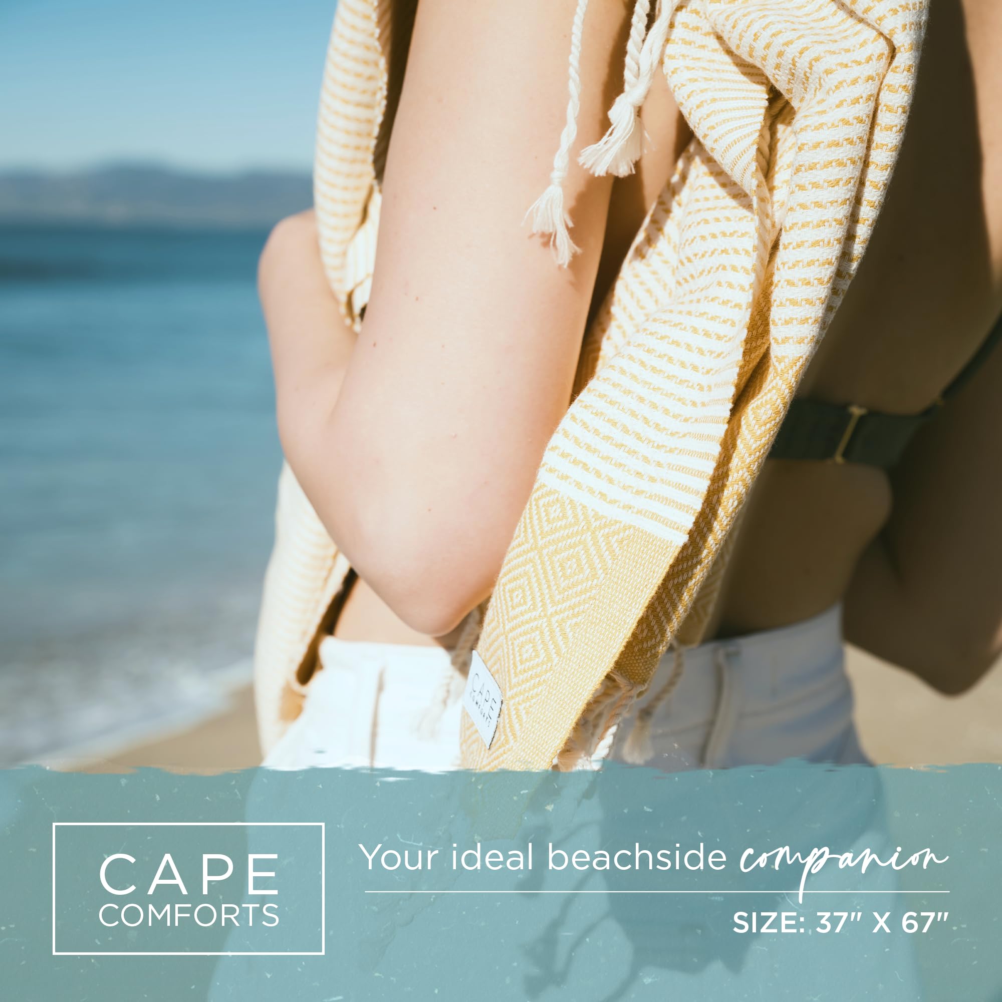 Cape Comforts Oversized Turkish Beach Towel, Diamond Dobby Sunflower - 37'' X 67'' - Super Soft & Lightweight | Quick Dry Sand F