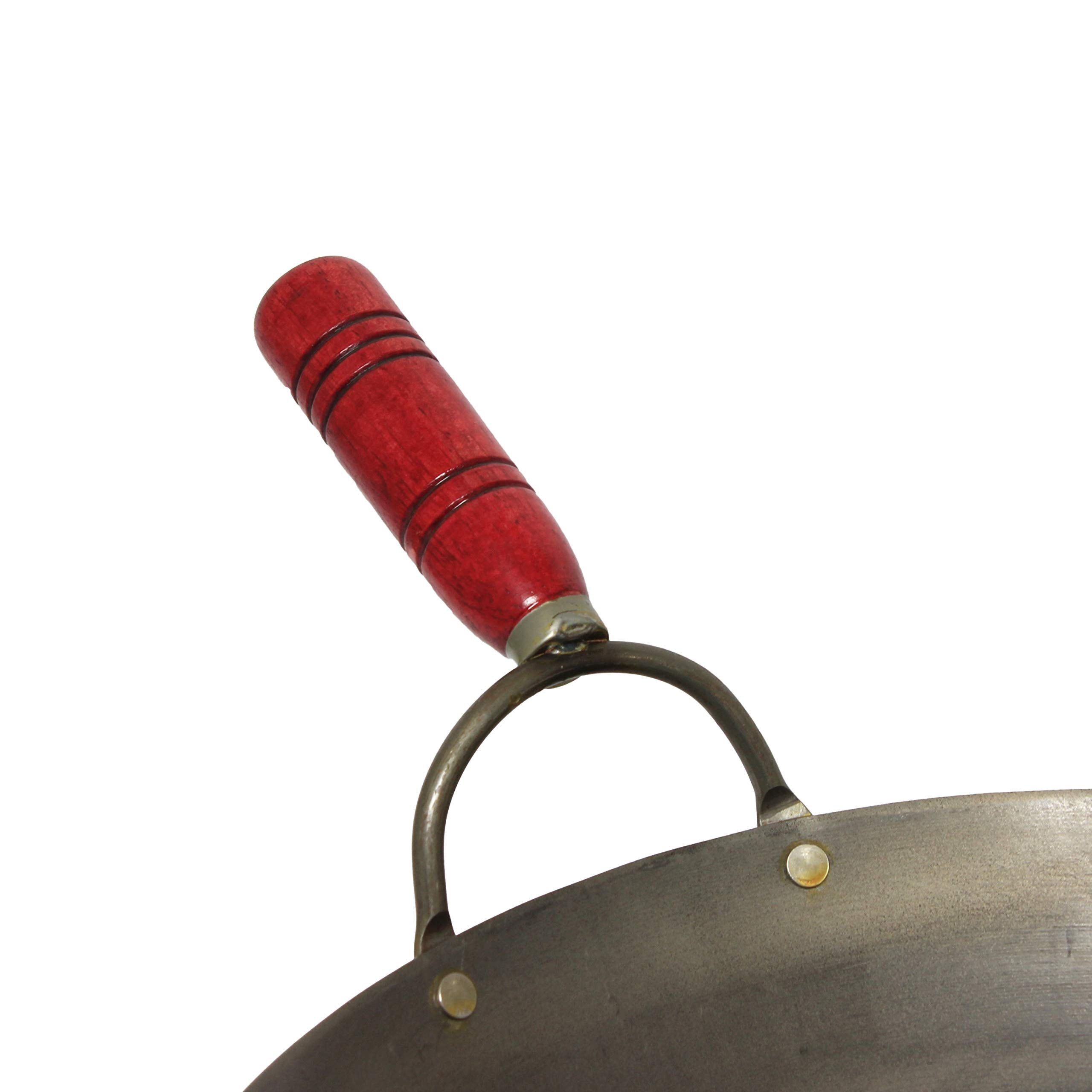 Thunder Group Iron Wok With Wood Handle, 14-Inch