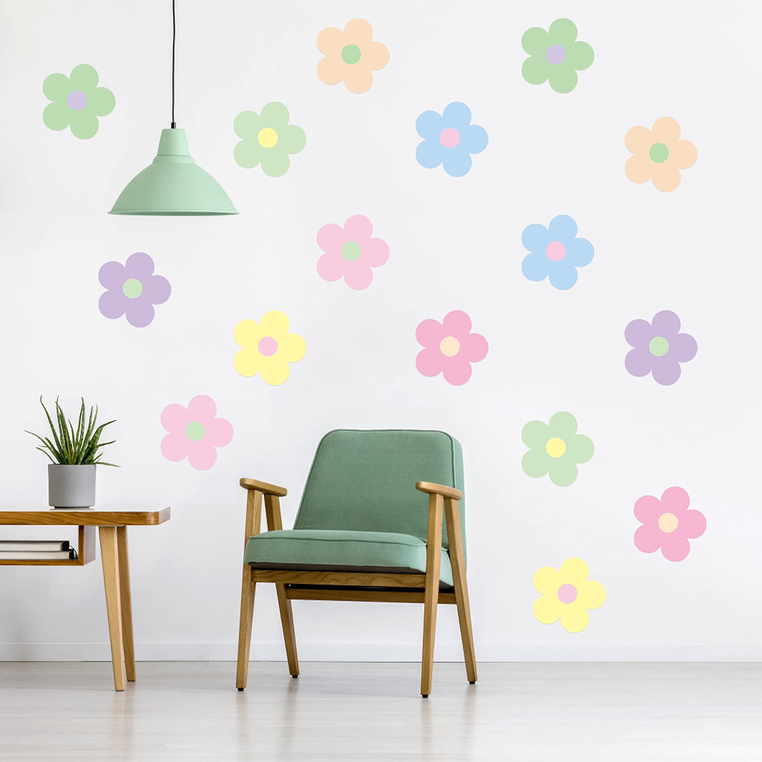 A1Diee 16Pcs Danish Pastel Aesthetic Cute Flowers Wall Decal Preppy Hippie Trendy Wall Art Decor Vinyl Peel And Stick Kidcore Ae