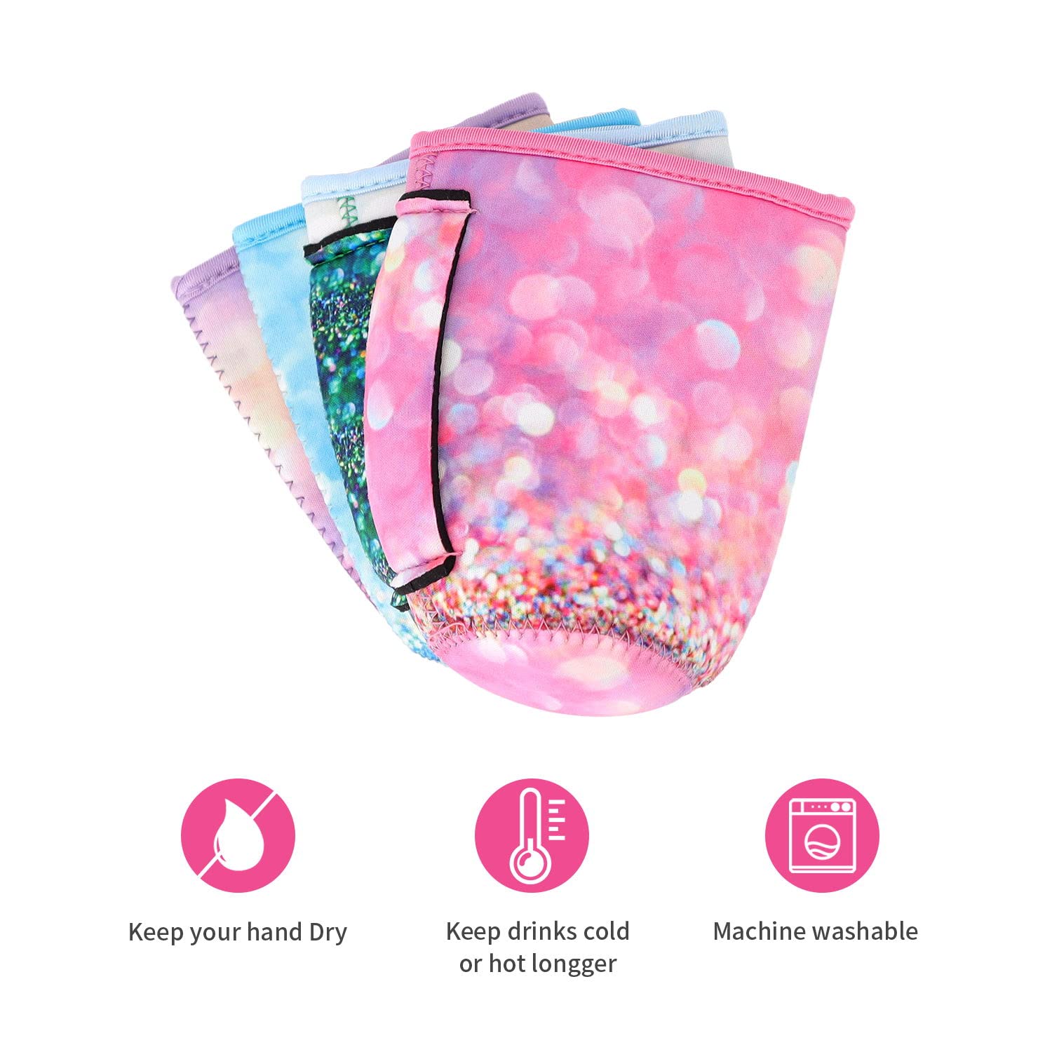 4Pack Reusable Iced Coffee Sleeve Insulator Sleeves For Cold Drinks Beverages, Neoprene Cup Holder For Most Coffee, Fits 22-24Oz