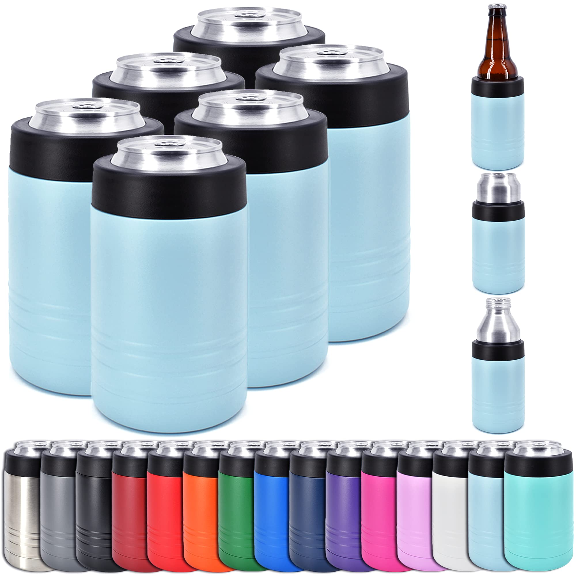 Clear Water Home Goods - 12 Oz Stainless Steel Double Wall Vacuum Insulated Can Or Bottle Beverage Cooler - Powder Coated Light