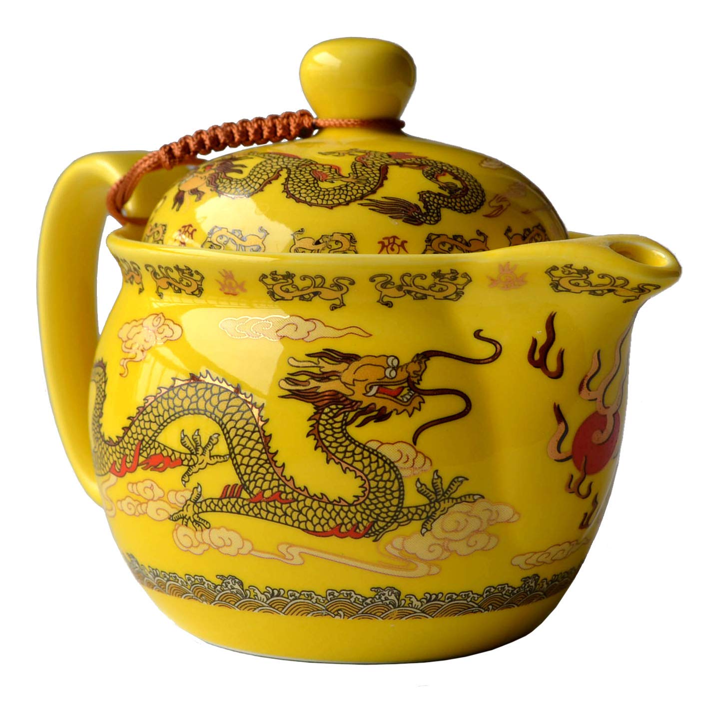 Yxhupot Teapot China Yellow Porcelain 12Oz Dragon Stainless Steel Filtration Infuser Loose Tea (Emperor Yellow)