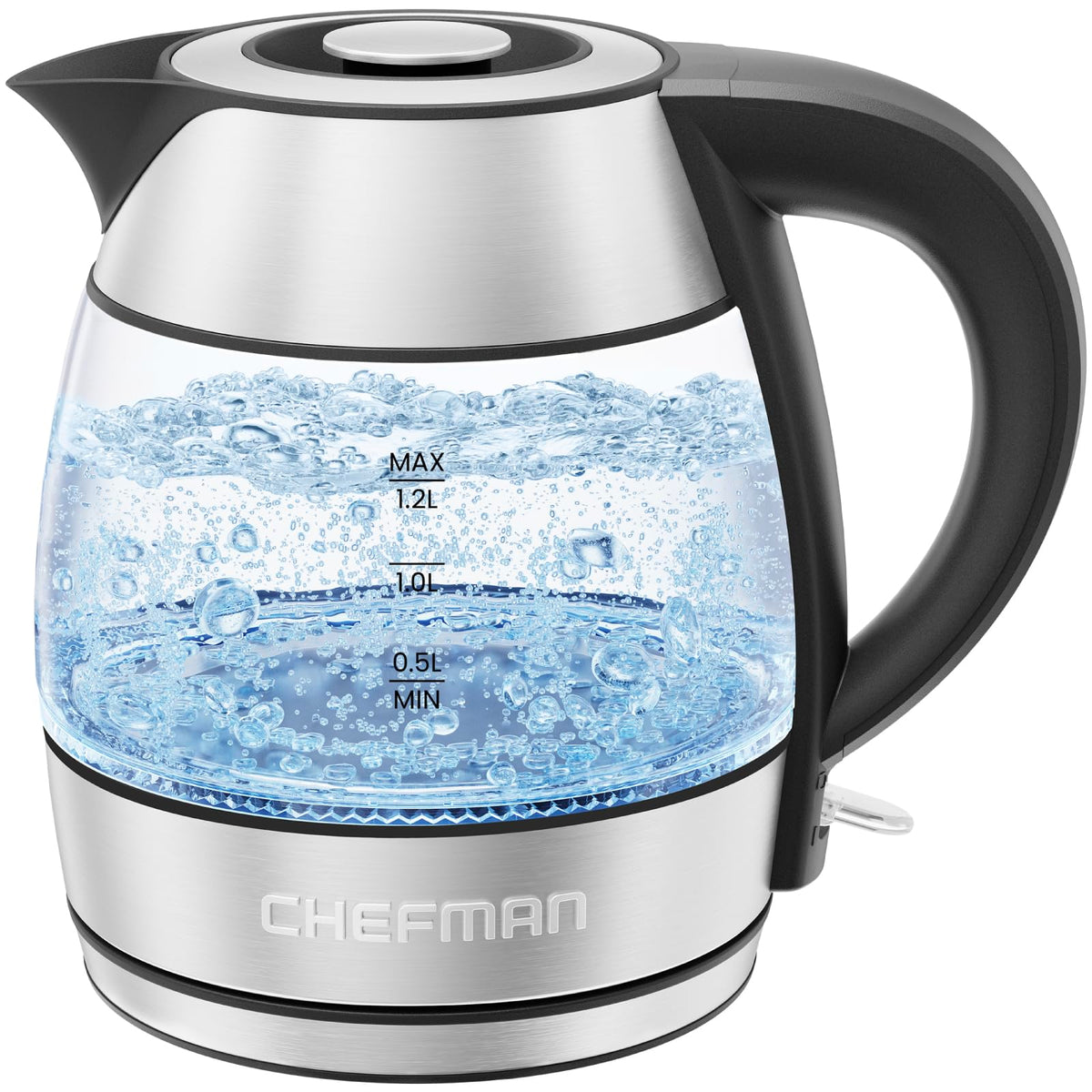 Chefman 1.2L Electric Tea Kettle With Led Lights, Automatic Shut Off, Removable Lid, Boil-Dry Protection, Hot Water Electric Ket