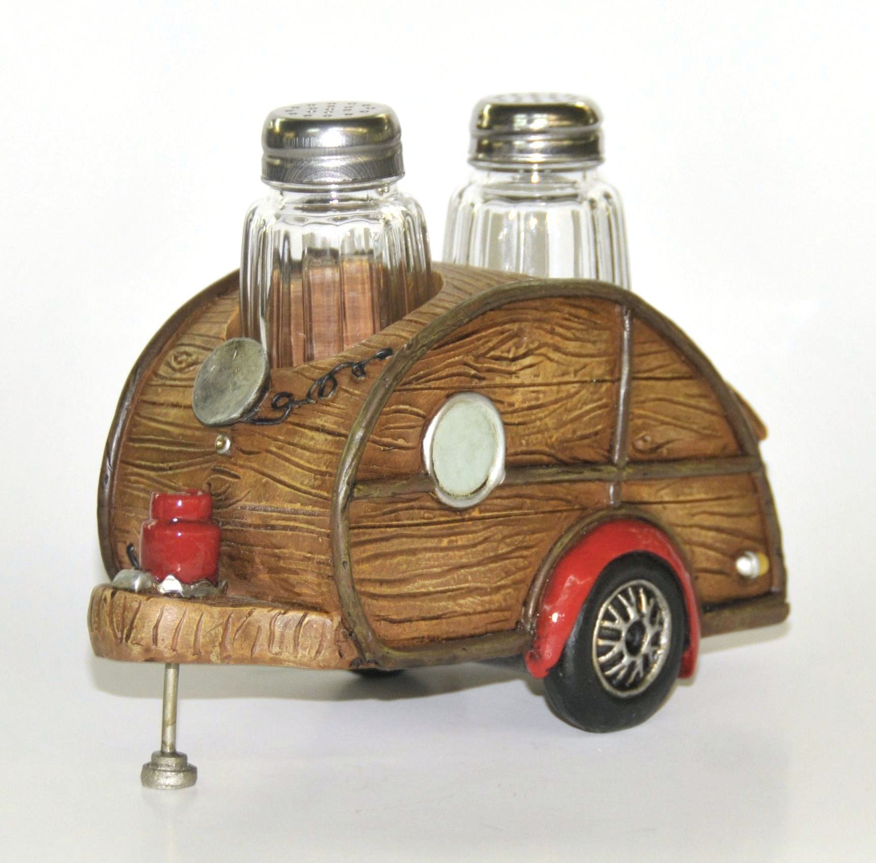 Salt & Pepper Set, Woody Teardrop Rv Camper, 7-Inch, Collectible Kitchen Decor