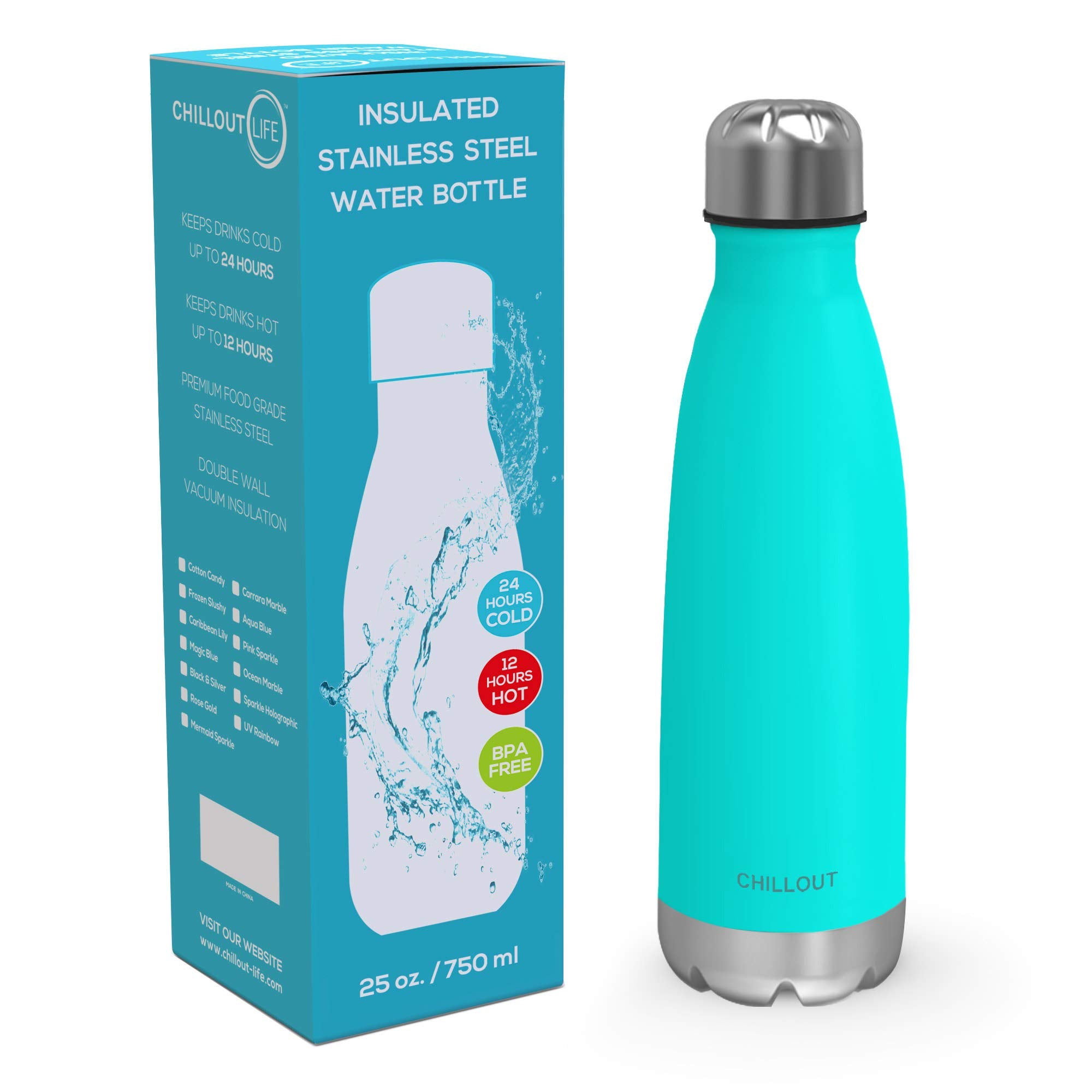 Chillout Life Stainless Steel Water Bottle: 25 Oz Double Wall Insulated Cola Bottle Shape For Cold And Warm Drinks, Bpa Free Met