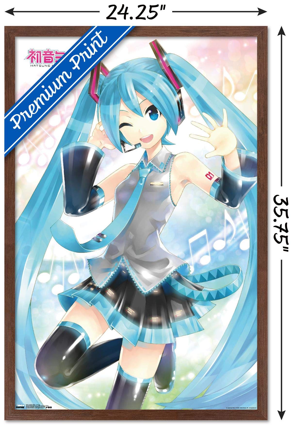 Trends International Waving Hatsune Miku Wall Poster, 22.375" x 34", Mahogany Framed Version, Model FR18558MAH22X34