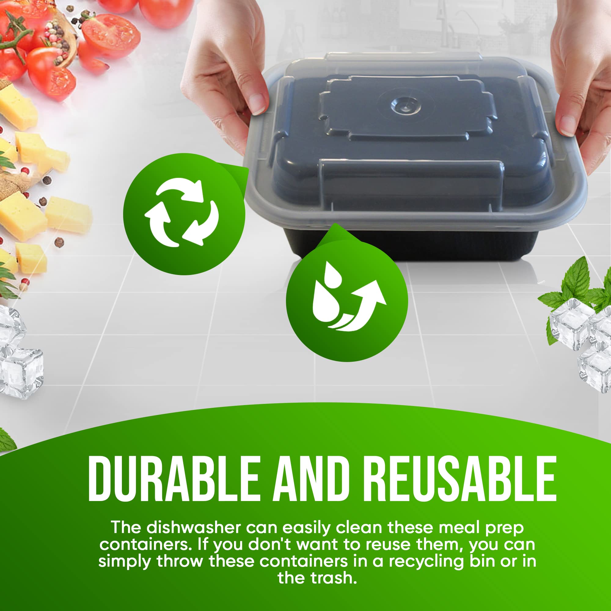 Fonteme Single Compartment Meal Prep - 25 Pack - Small - 12Oz - Container With Airtight Lid - Freezer, Microwave & Dishwasher Sa