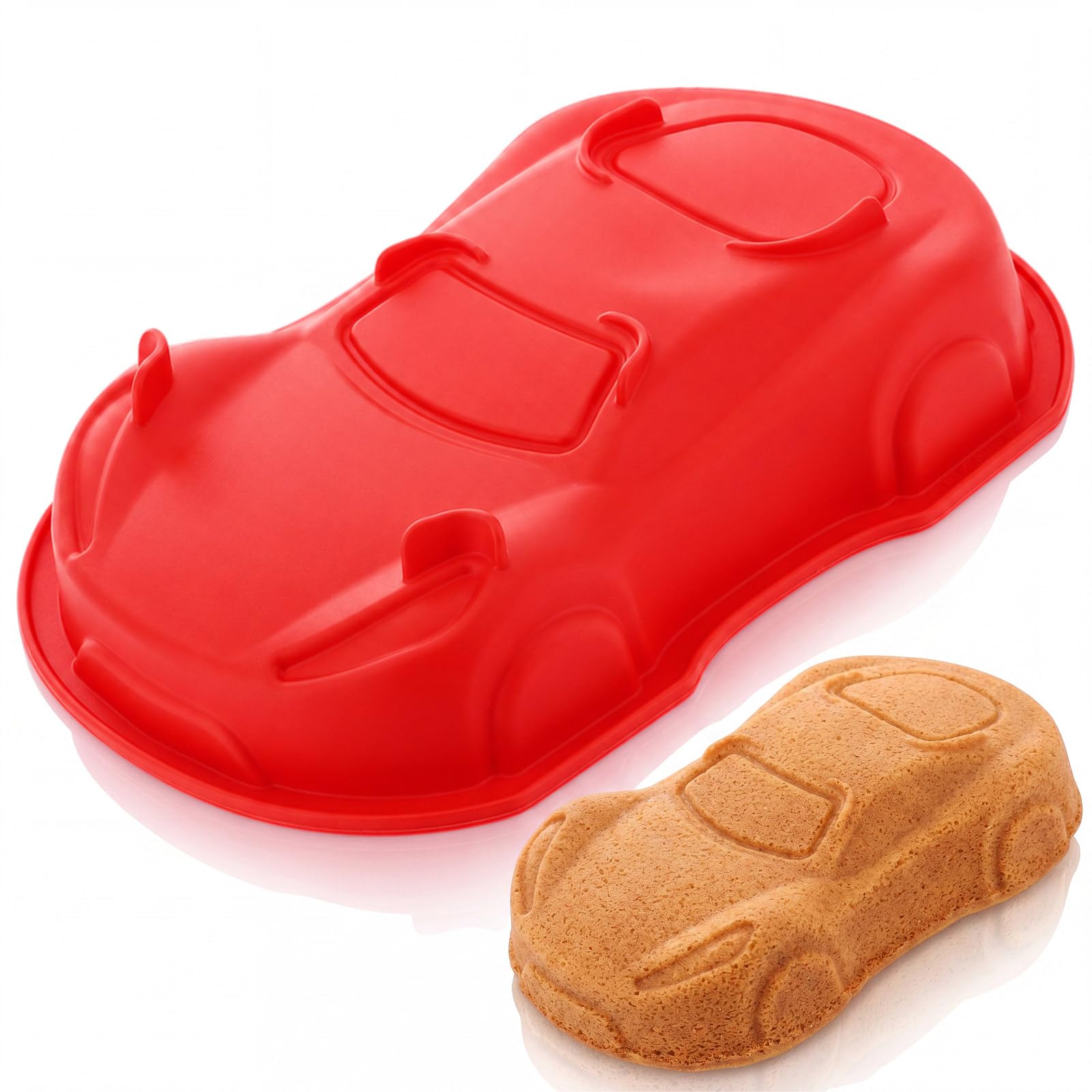 Blushtier 3D Race Car Cake Pan Silicone Mold Reinforced Bottom Nonstick