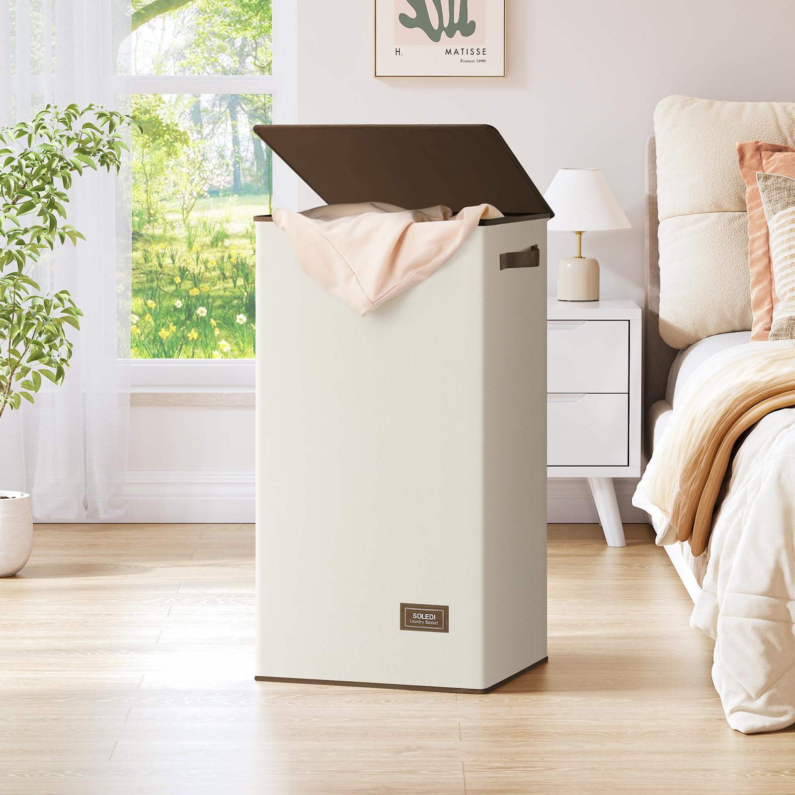 SOLEDI Laundry Hamper with Lid - 100L XL - Large Laundry Basket with Removable Bag  Collapsible Laundry Baskets  Convenient Storage - Hampers for Laundry for Bedroom  Bathroom  Closet  Dorm  Off-White