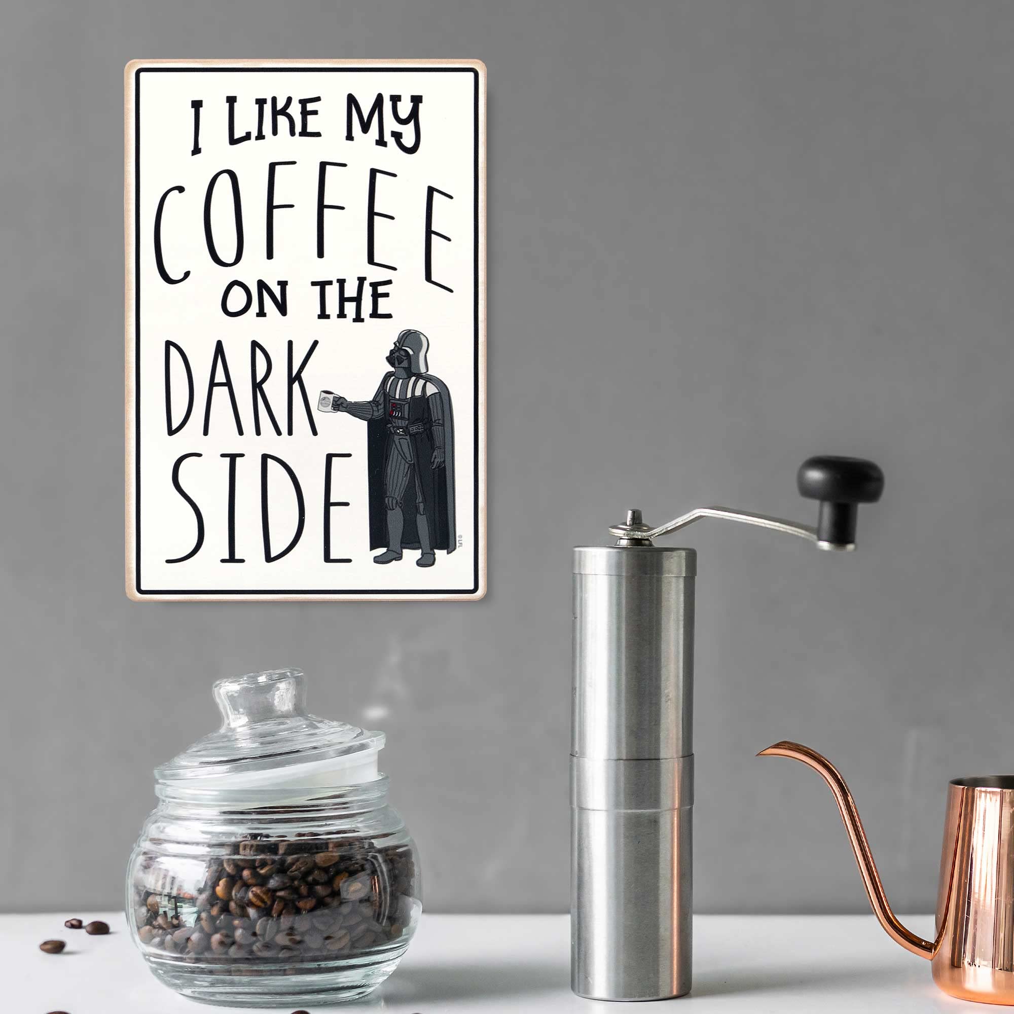 Disney Star Wars Darth Vader Wood Wall Decor - I Like My Coffee On The Dark Side - Funny Star Wars Coffee Sign For Kitchen Or Co