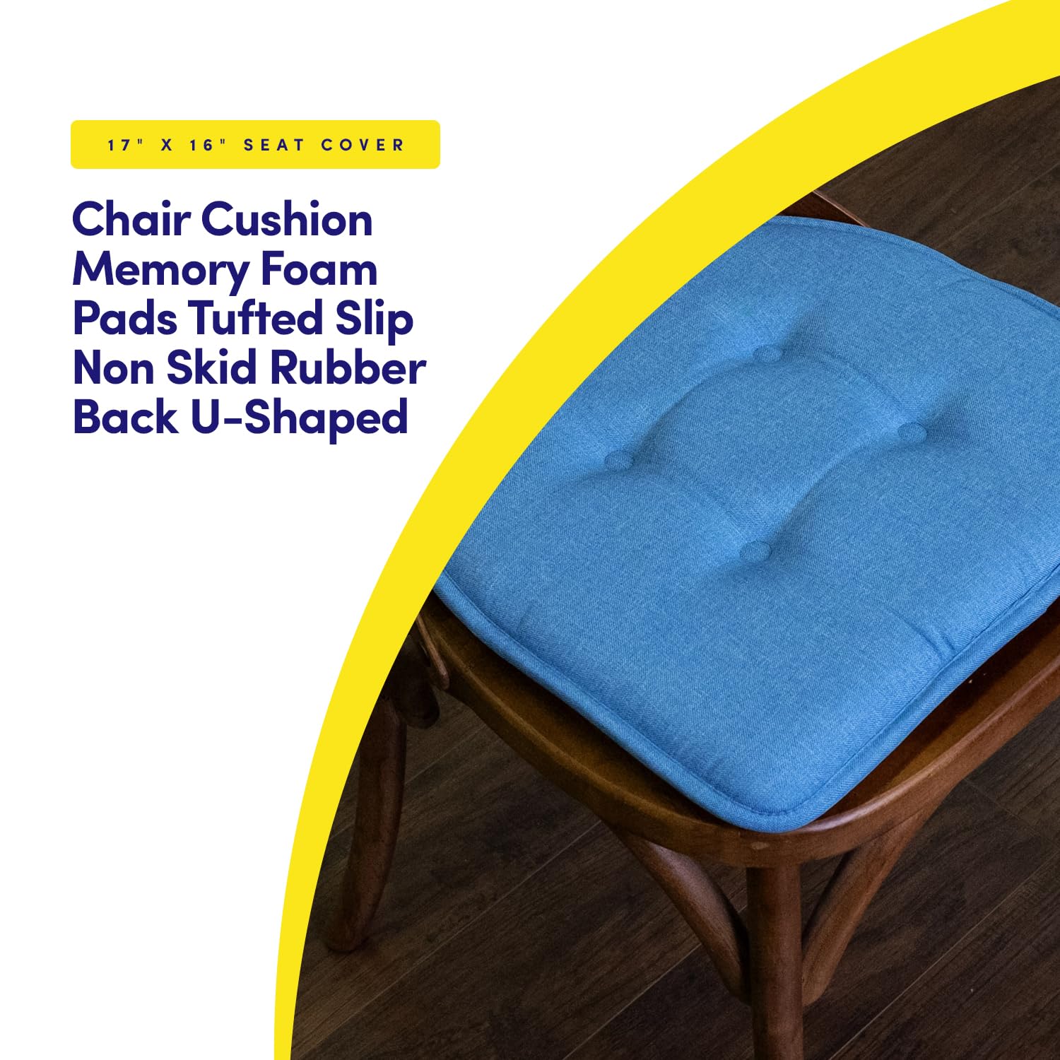 Sweet Home Collection Chair Cushion Memory Foam Pads Tufted Slip Non Skid Rubber Back U-Shaped 17 x 16 Seat Cover, 12 Count (Pac