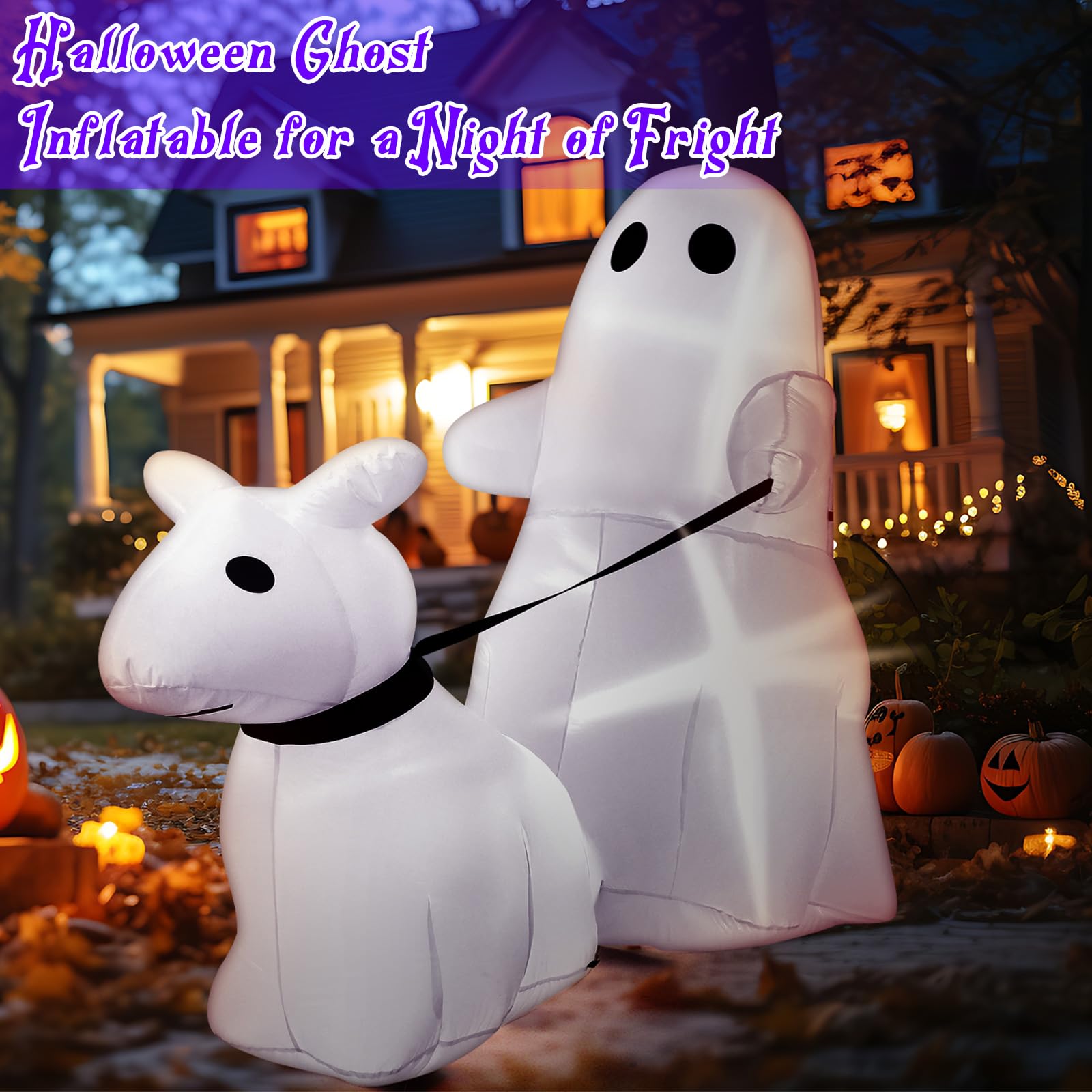Leyndo 5 ft Halloween Inflatables Walking Ghost Dog Outdoor Decoration Halloween Blow up Yard Decorations with Built-in LED Ligh