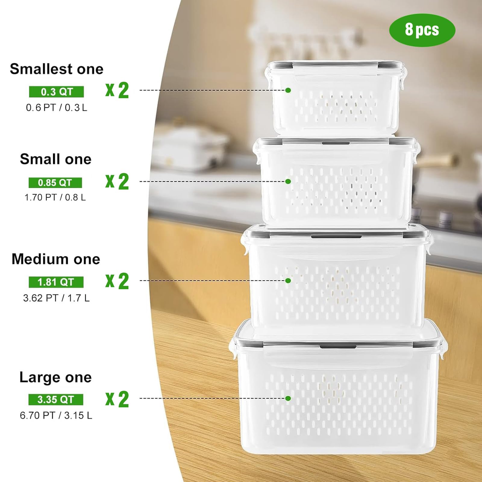 4 Pcs Fruit Storage Containers For Fridge With Removable Colander, Airtight Food Storage Container, Dishwasher Safe Produce Save