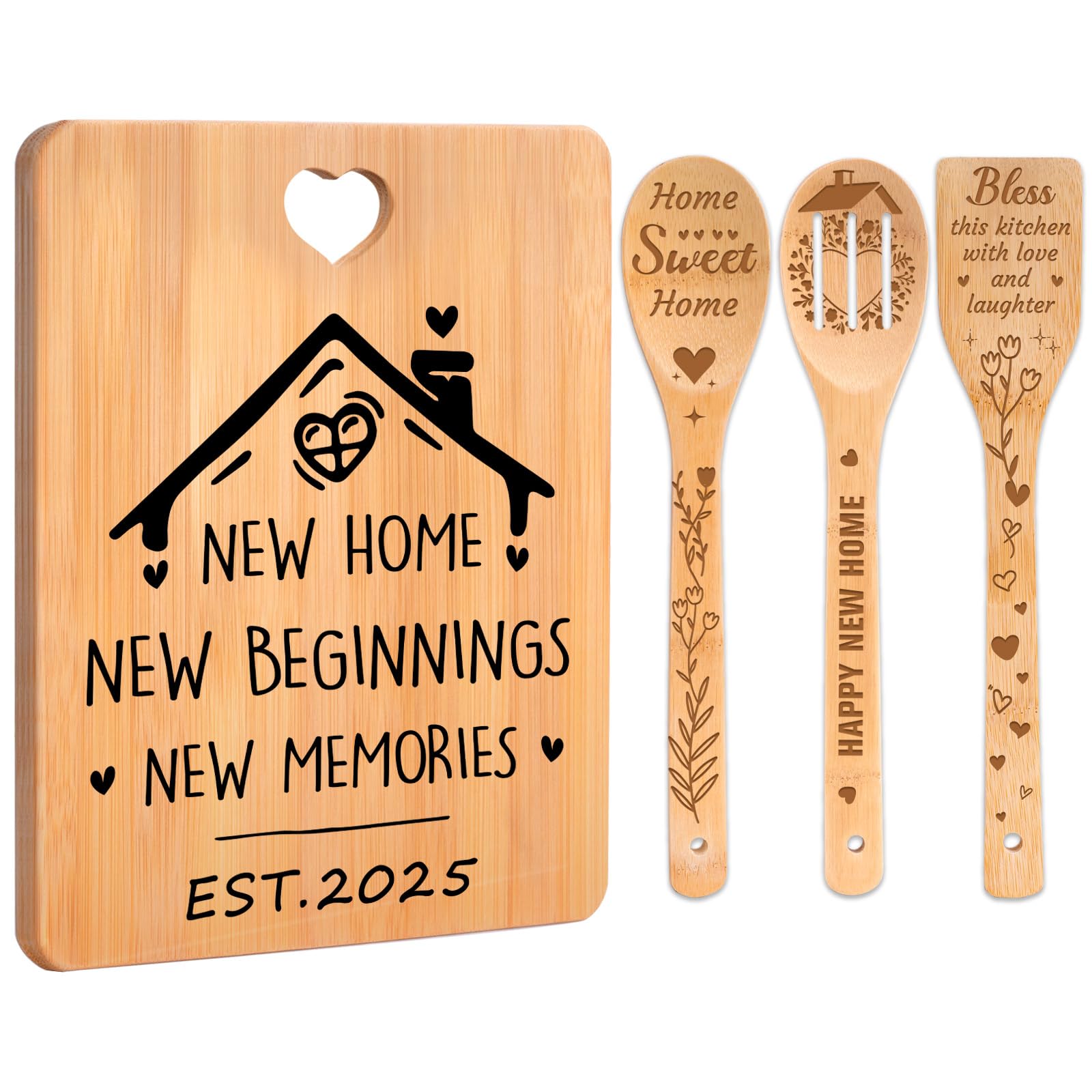 House Warming Gifts New Home -  New Home, New Beginnings, New Memories  Engraved Bamboo Housewarming Gifts New Home Cutting Boar