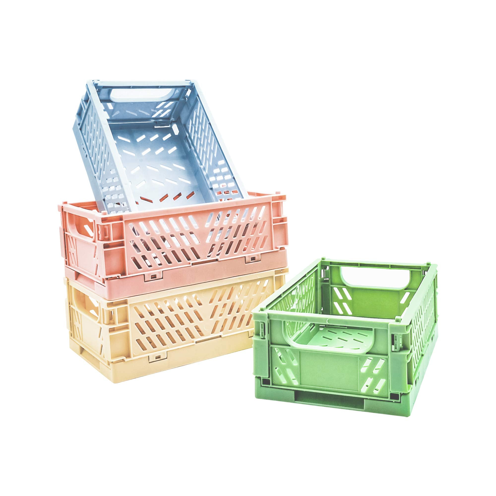 4-Pack Mini Baskets Plastic For Shelf Home Kitchen Storage Bin Organizer, Stacking Folding Storage Baskets For Classroom Bedroom