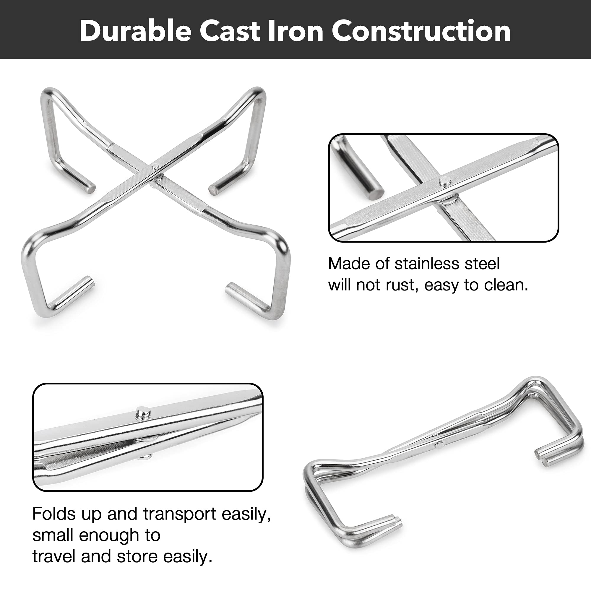 Stanbroil 8'' Stainless Steel Folding Dutch Oven Lid Stand For Campfire Cooking, 4-In-1 Folding Pot Stand Camp Dutch Oven Tool