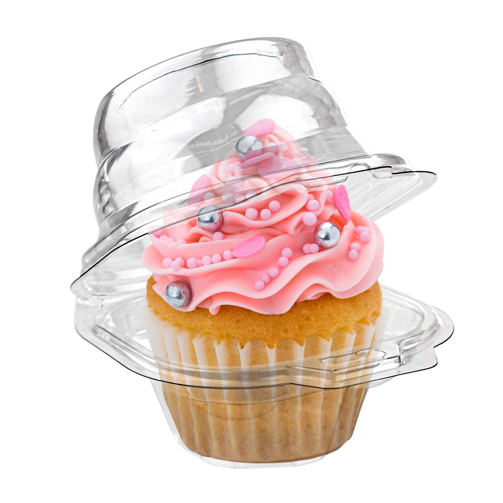 Stock Your Home Individual Plastic Cupcake Containers Disposable With Connected Airtight Dome Lid (100 Count) Clear Single Cupca