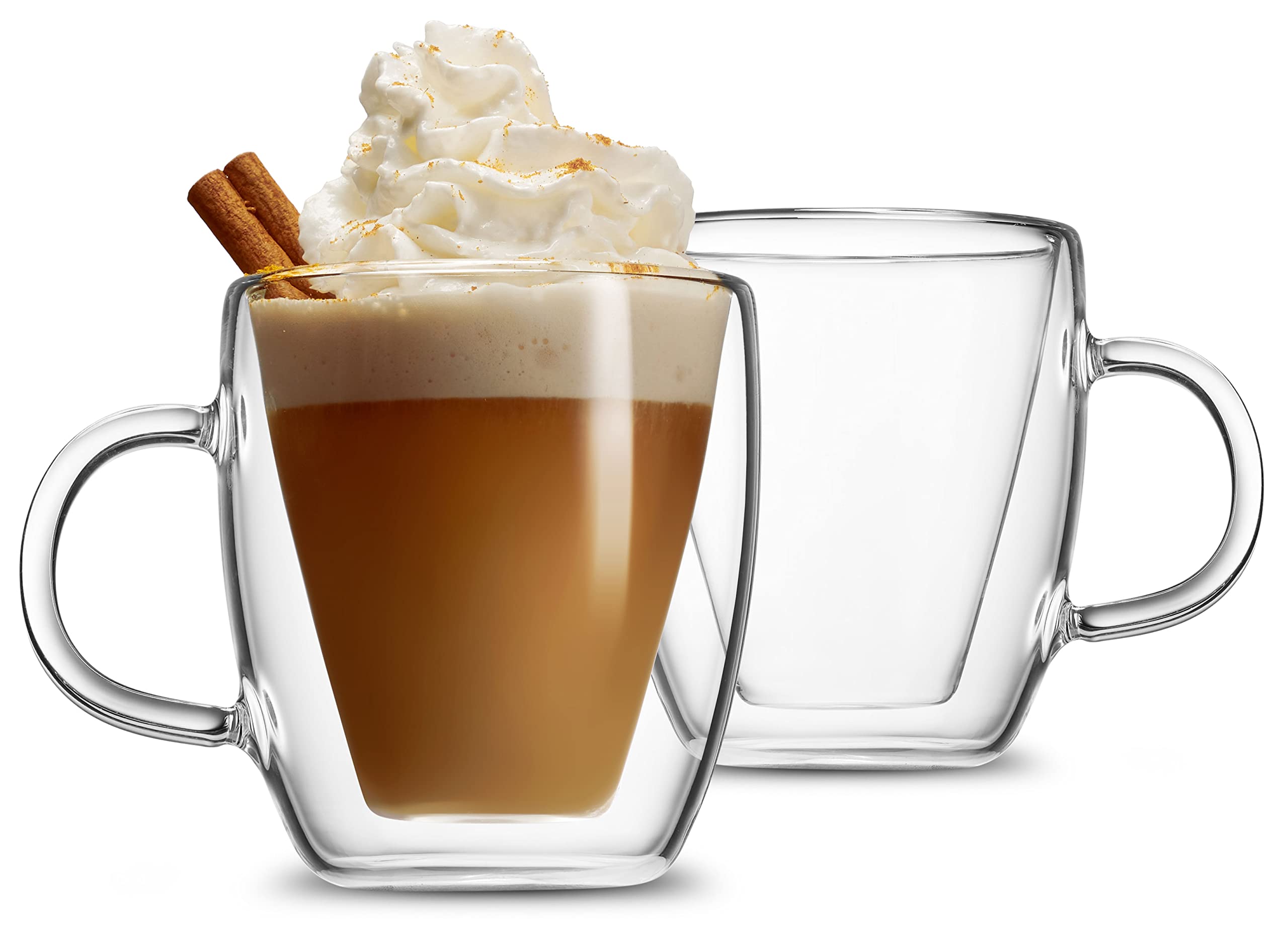 Godinger Coffee Mug Set, Glass Coffee Mugs, Double Wall Insulated Glass Coffee Cups, Espresso Cups, Tea Cup  13.5oz, Set of 2