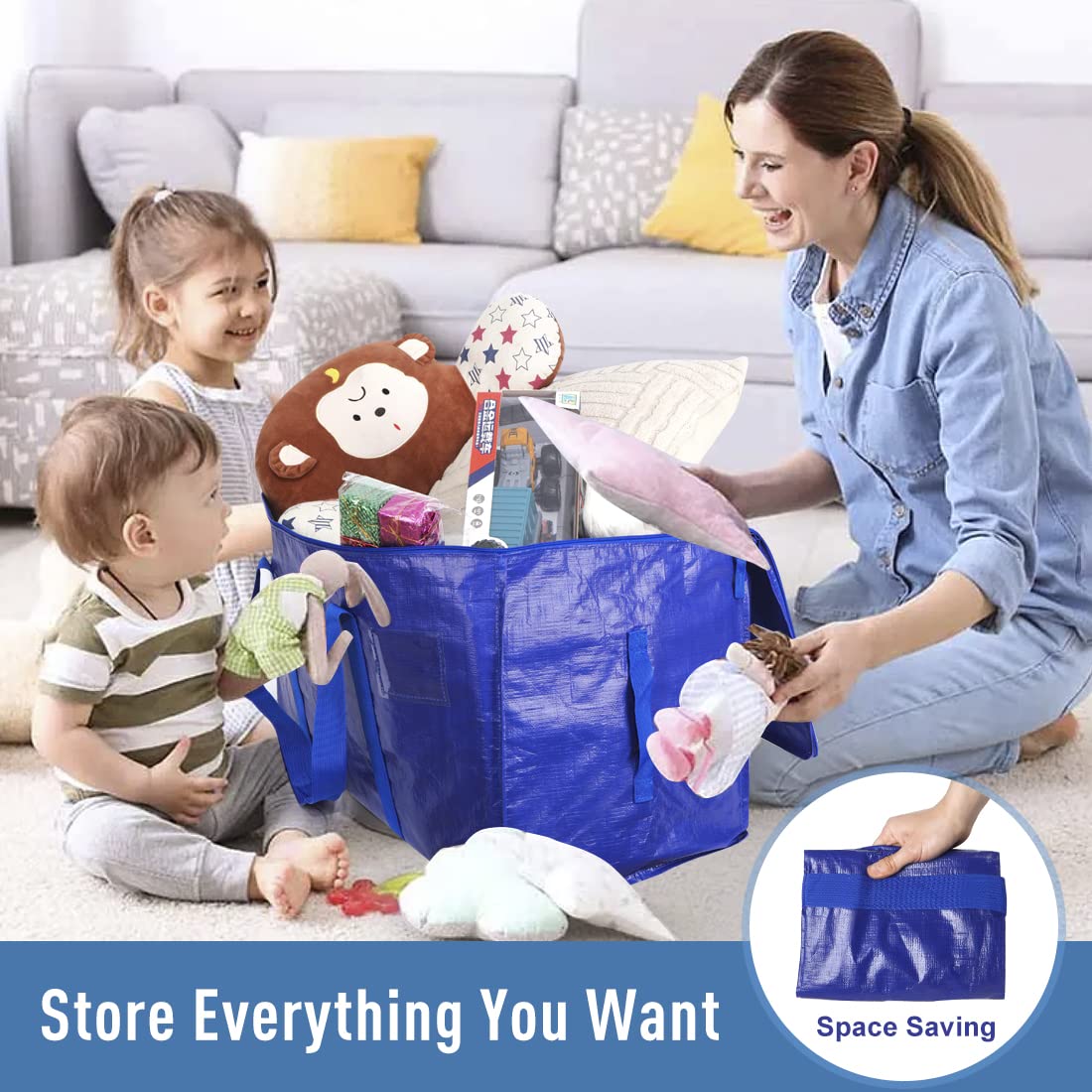 Extra Large Moving Bags Heavy Duty Totes For Storage Packing, Space Saving, Traveling, With Zippers & Strong Carrying Handles (S