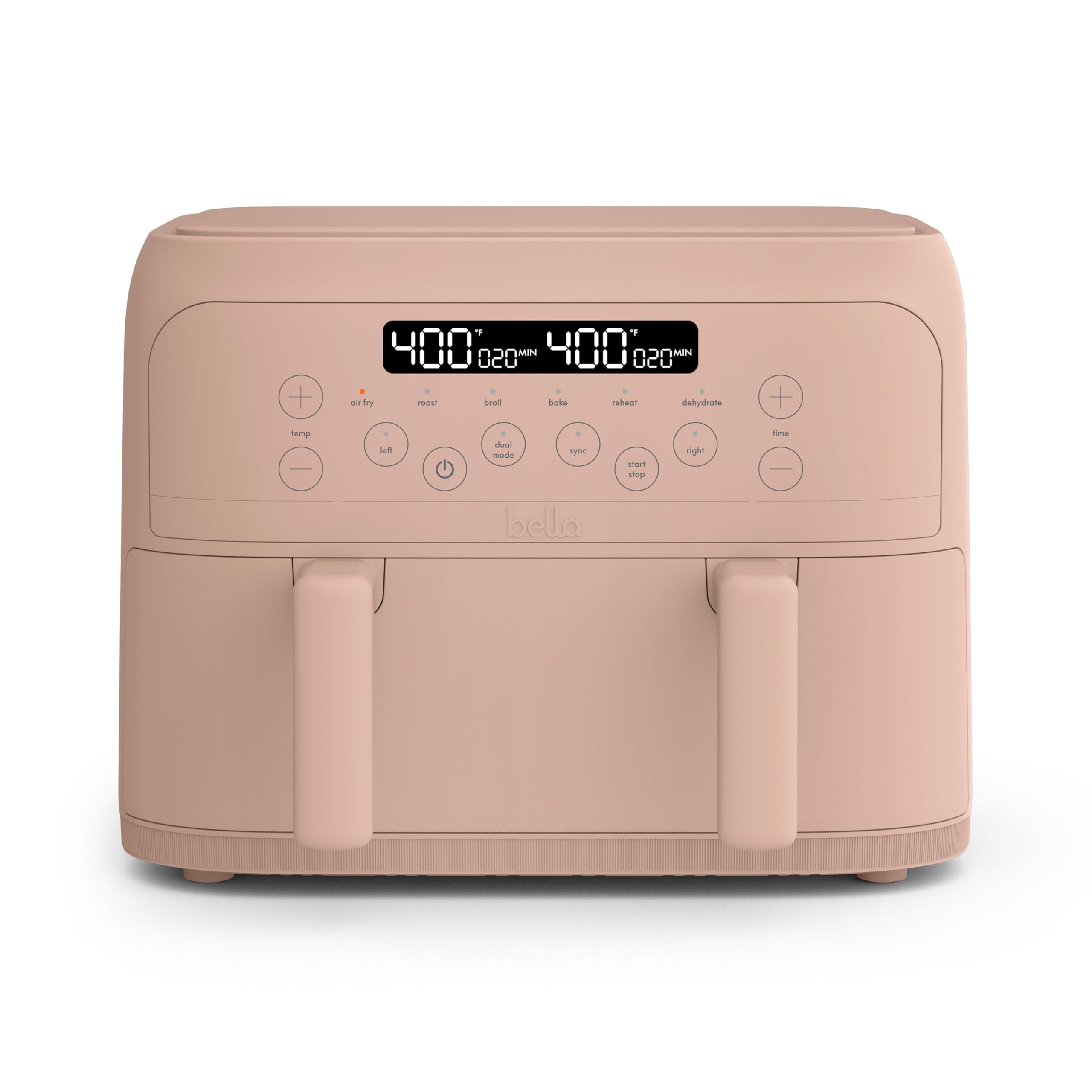 Bella 4 Qt Trizone Air Fryer, Evergood Ceramic Nonstick Coating, Dual Basket Design W Removable Divider, Digital Touchscreen Con