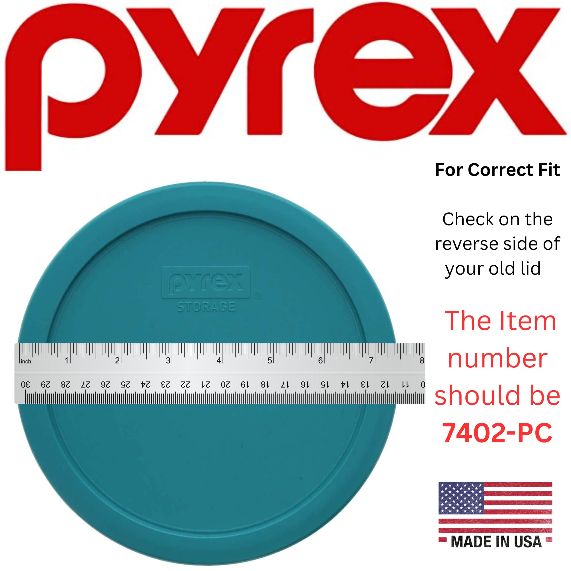 Pyrex 7402-Pc 7-Cup Turquoise Plastic Food Storage Lid, 2 Pack - Original Genuine Pyrex - Made In The Usa