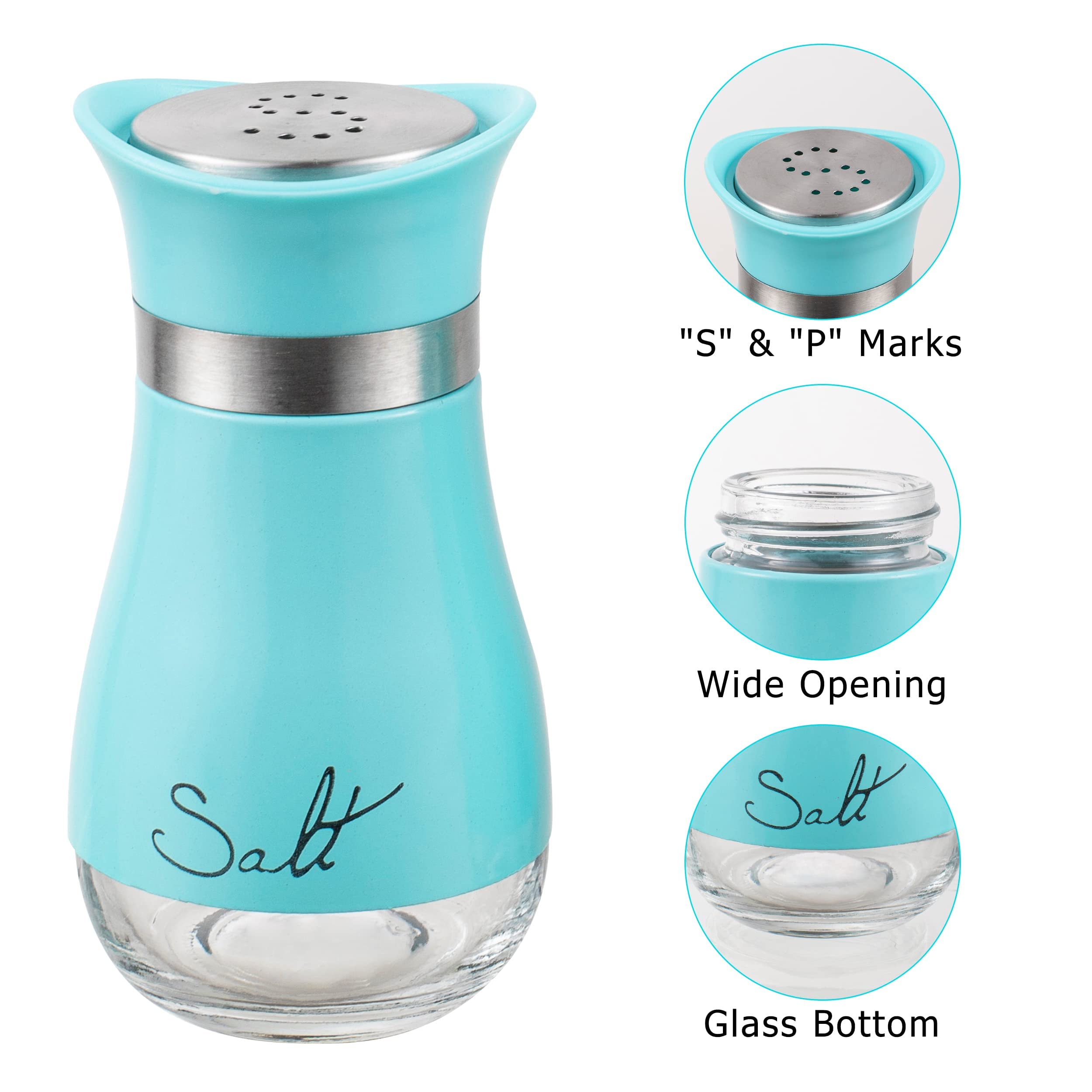 Salt And Pepper Shakers, Stainless Steel And Glass Bottle, Set Of 2, Turquoise