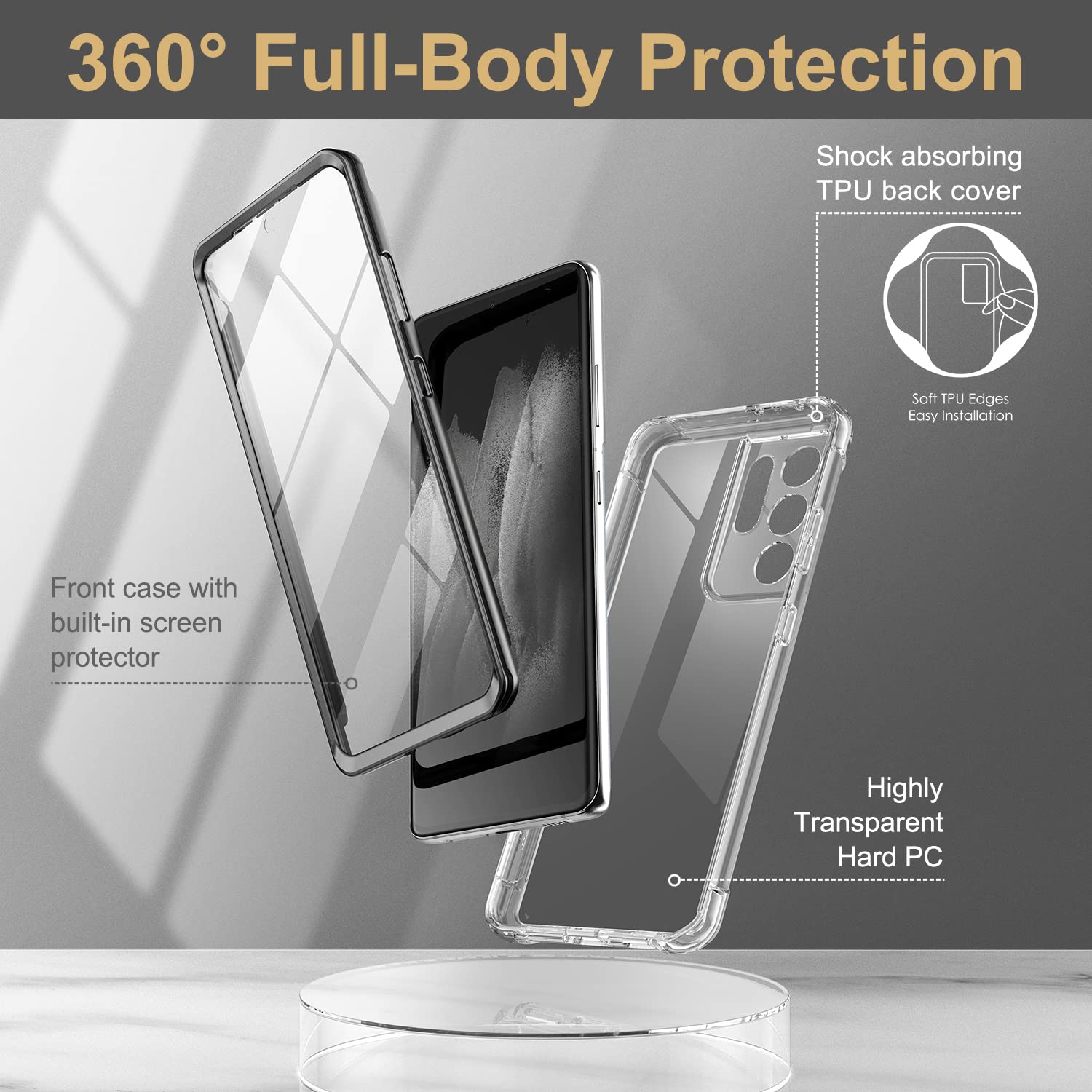 Suritch Clear Case For Samsung Galaxy S21 Ultra 5G,Built In Screen Protector]Camera Lens Protection] Full Body Protective Shockp
