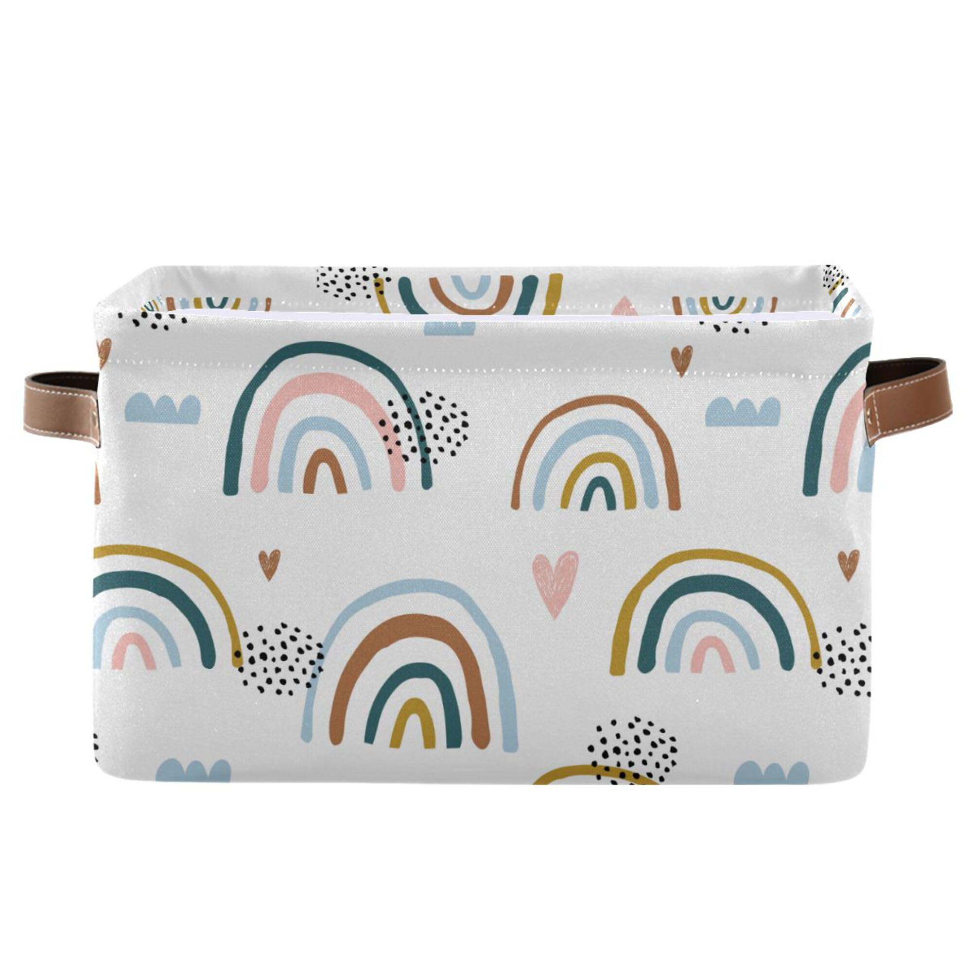 xigua Cartoon Rainbow Rectangular Storage Bin Canvas Square Storage Basket with Handles for Home,Office,Books,Nursery,Kids Toys