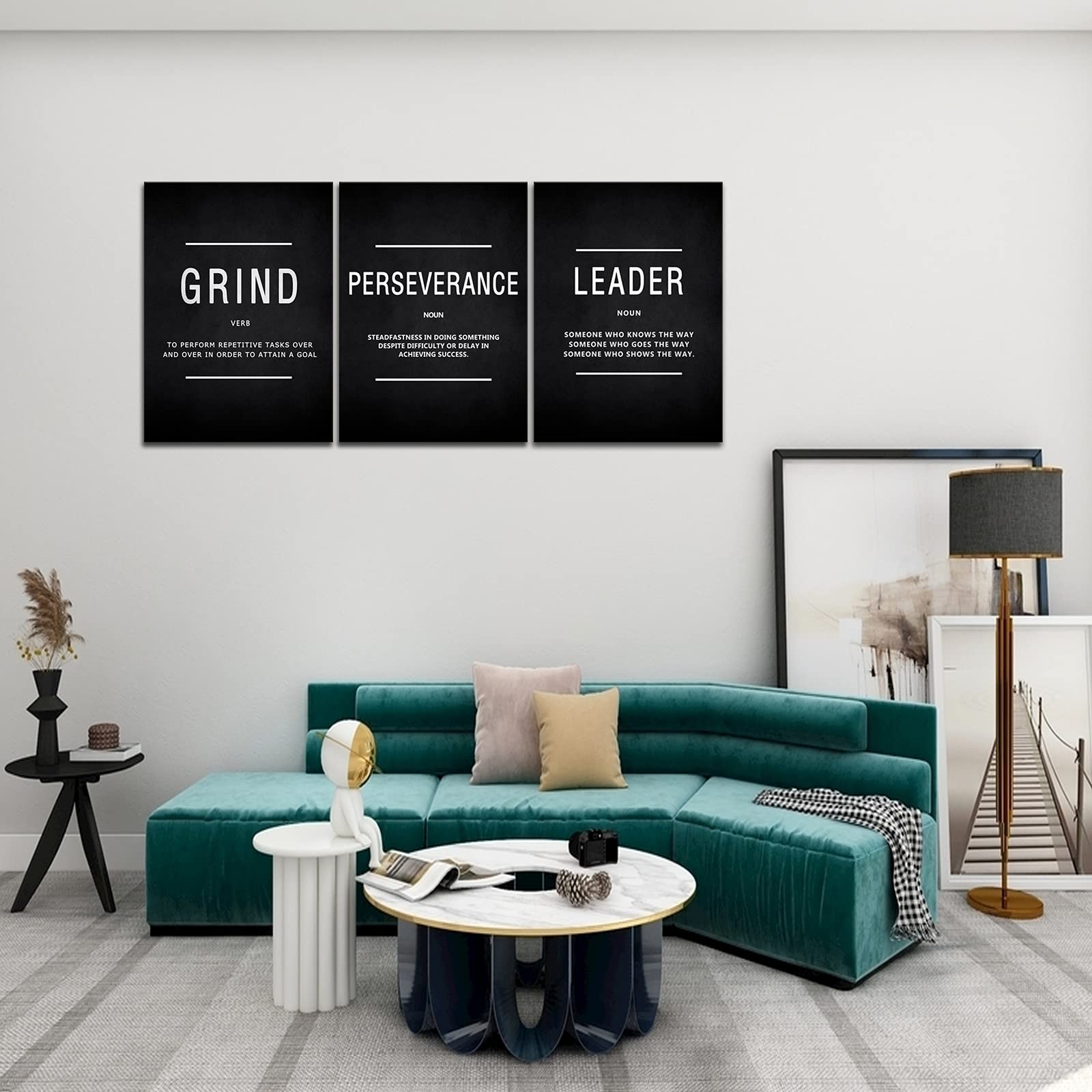 Kawahone Inspirational Grind Wall Art For Home Office Workplace, Perseverance Leader Canvas Quotes Motivate Success Positive Pos