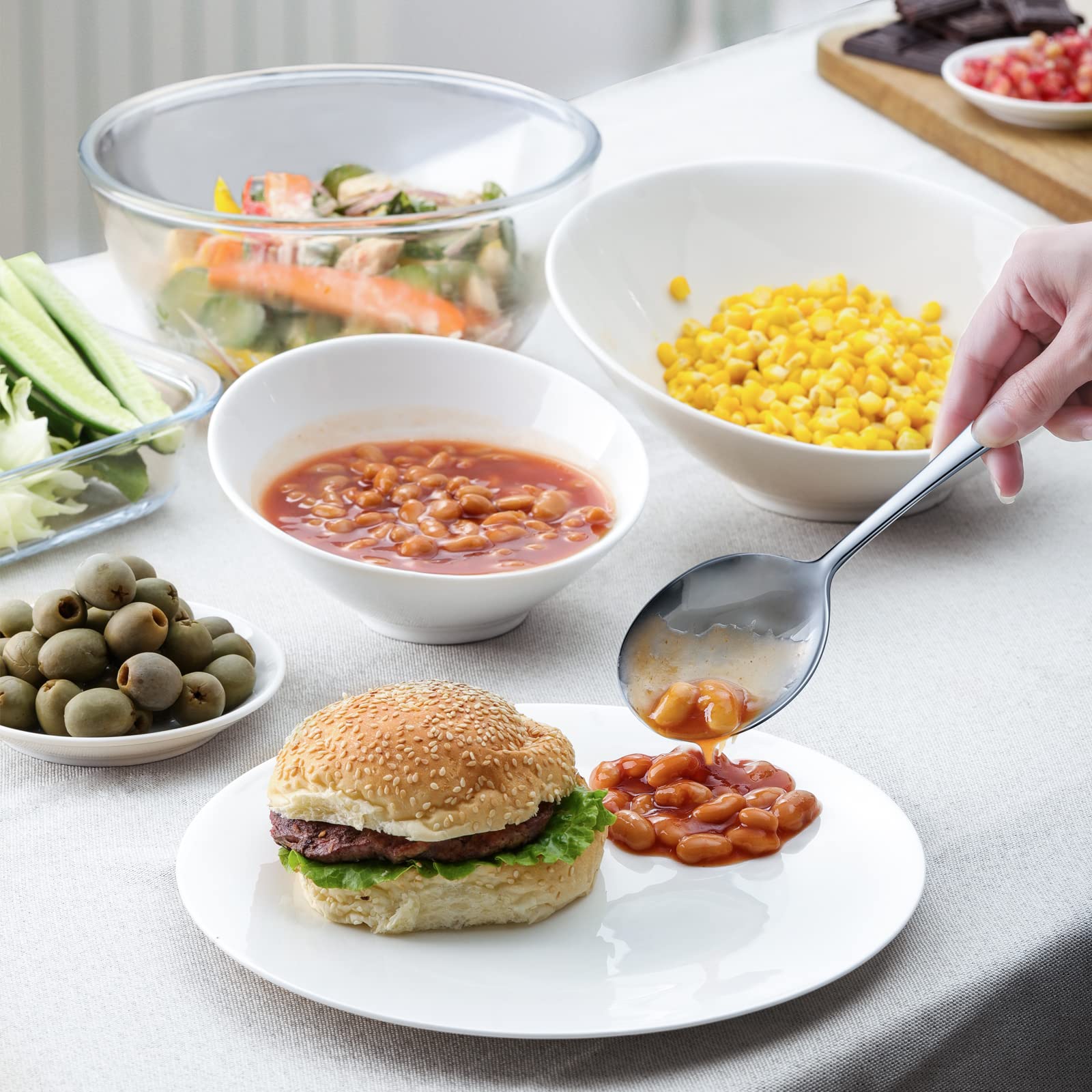 Hiware 8-Piece Serving Spoons Set - Includes 4 Serving Spoons And 4 Slotted Spoons, 18/8 Stainless Steel Buffet Serving Utensils