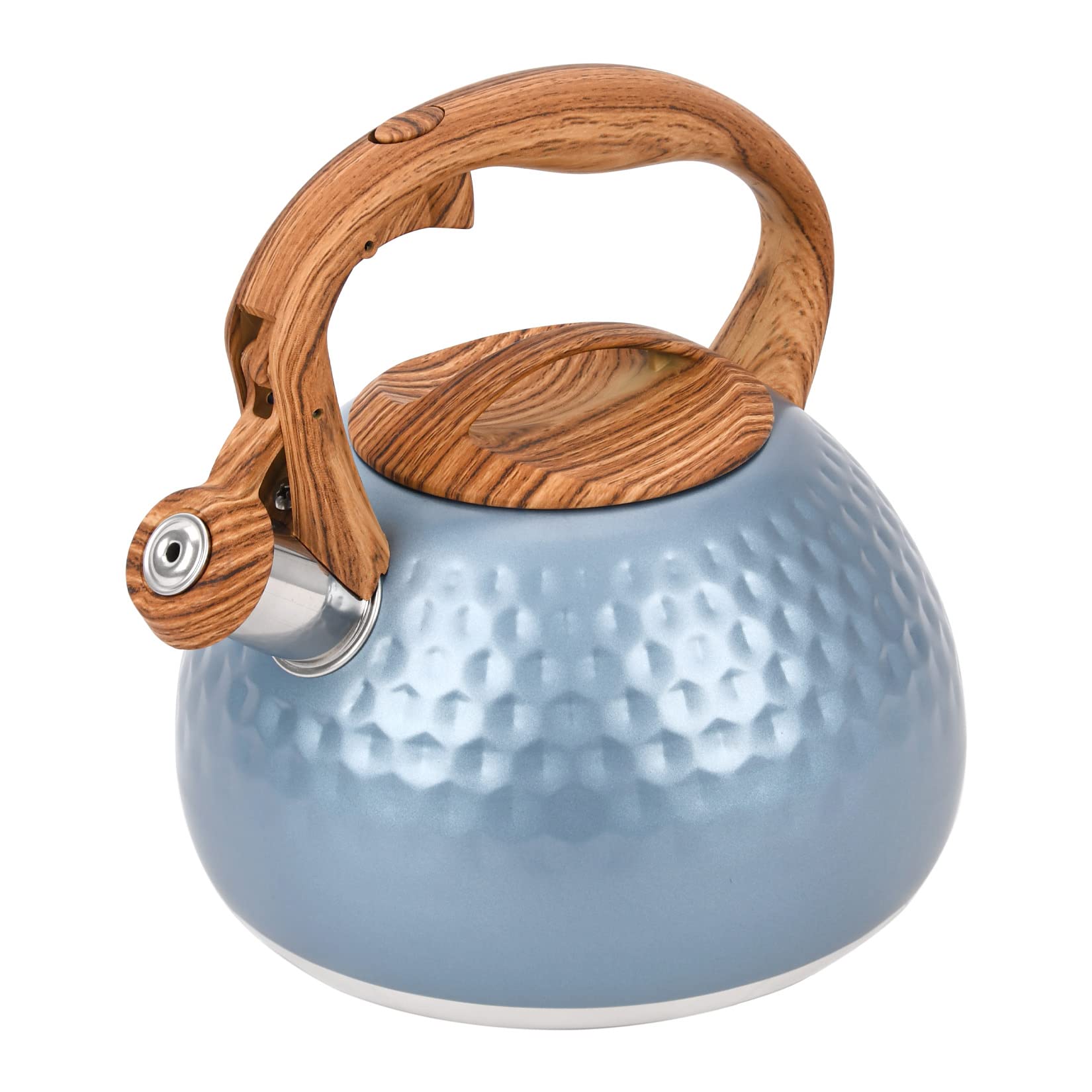 Foedo Stainless Steel Tea Kettle Blue, Teapot 3.2 Quart Whistling Tea Kettle, Tea Pots for Stove Top with Wood Pattern Handle, G