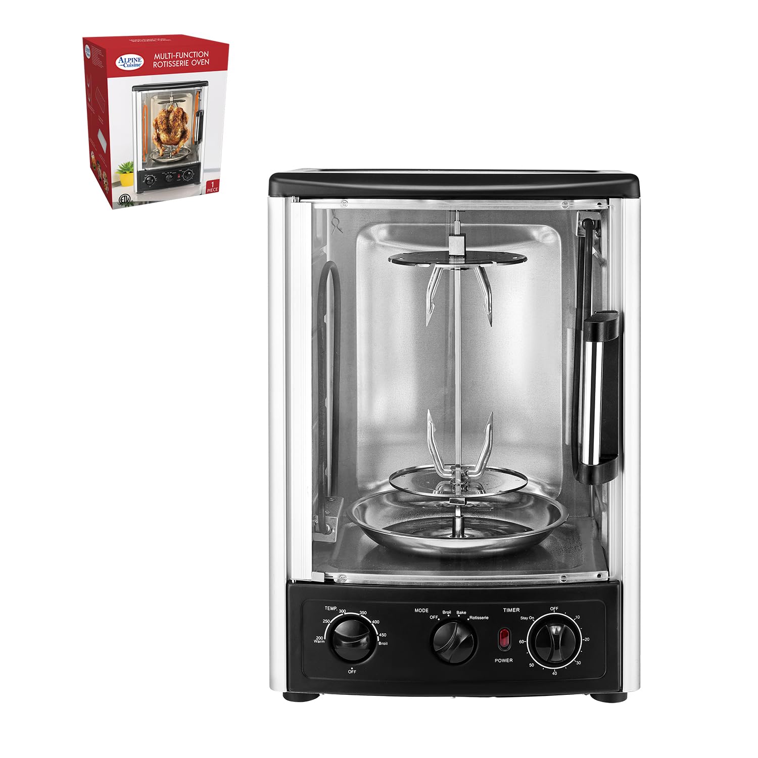Alpine Cuisine Multi-Function Electric Roaster Oven for Turkey, Shawarma, Baking & Slow Cooking - Includes Bake Rack & Kebab Ske