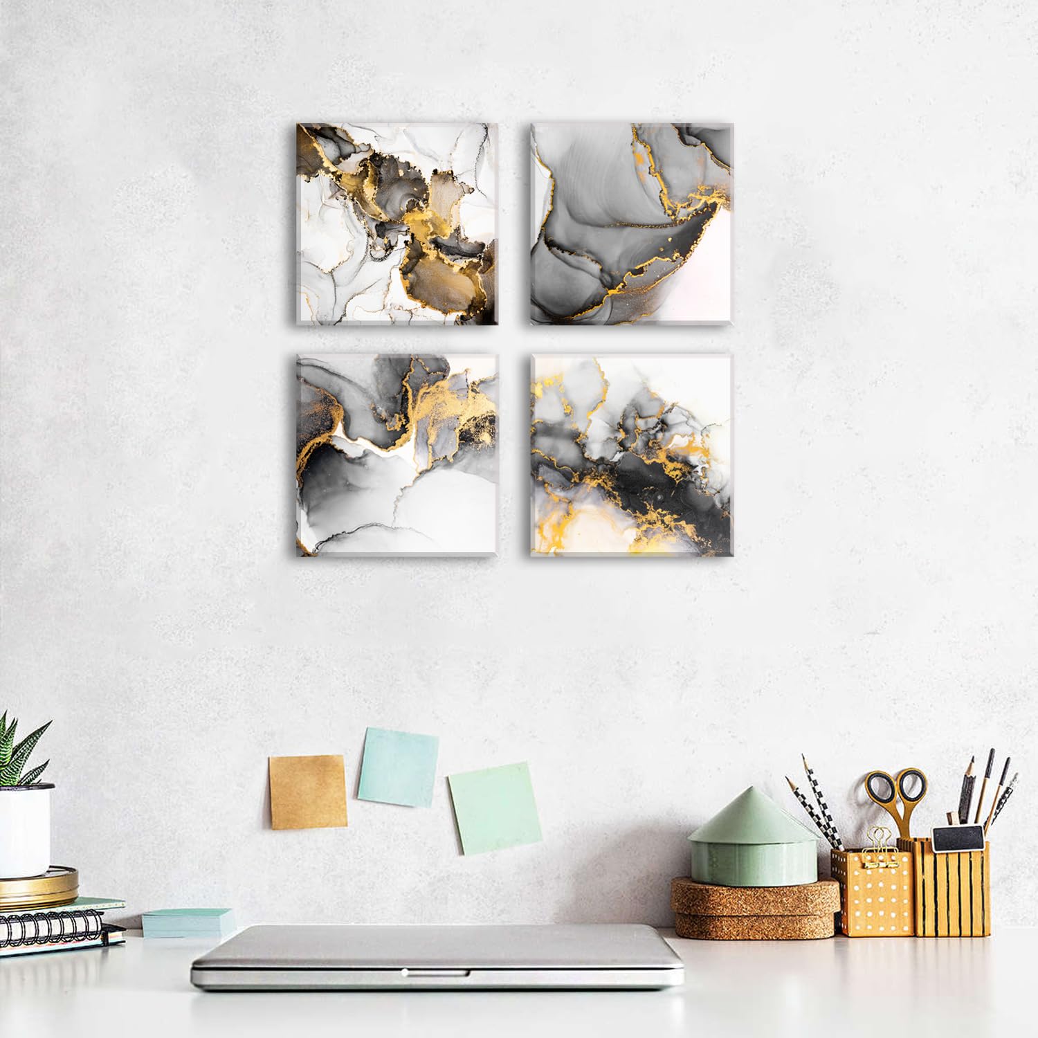 Black And Gold Wall Art Abstract Marble Wall Decor Fluid Texture Painting For Bathroom Living Room Watercolor Ink Lines Pictures