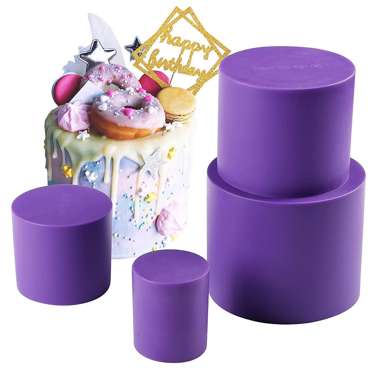 Webake Round Cake Pan Set - Silicone Baking Pans for 4 Tiered Cakes, 6", 5", 4", 2.75" - Perfect for Weddings and Birthdays