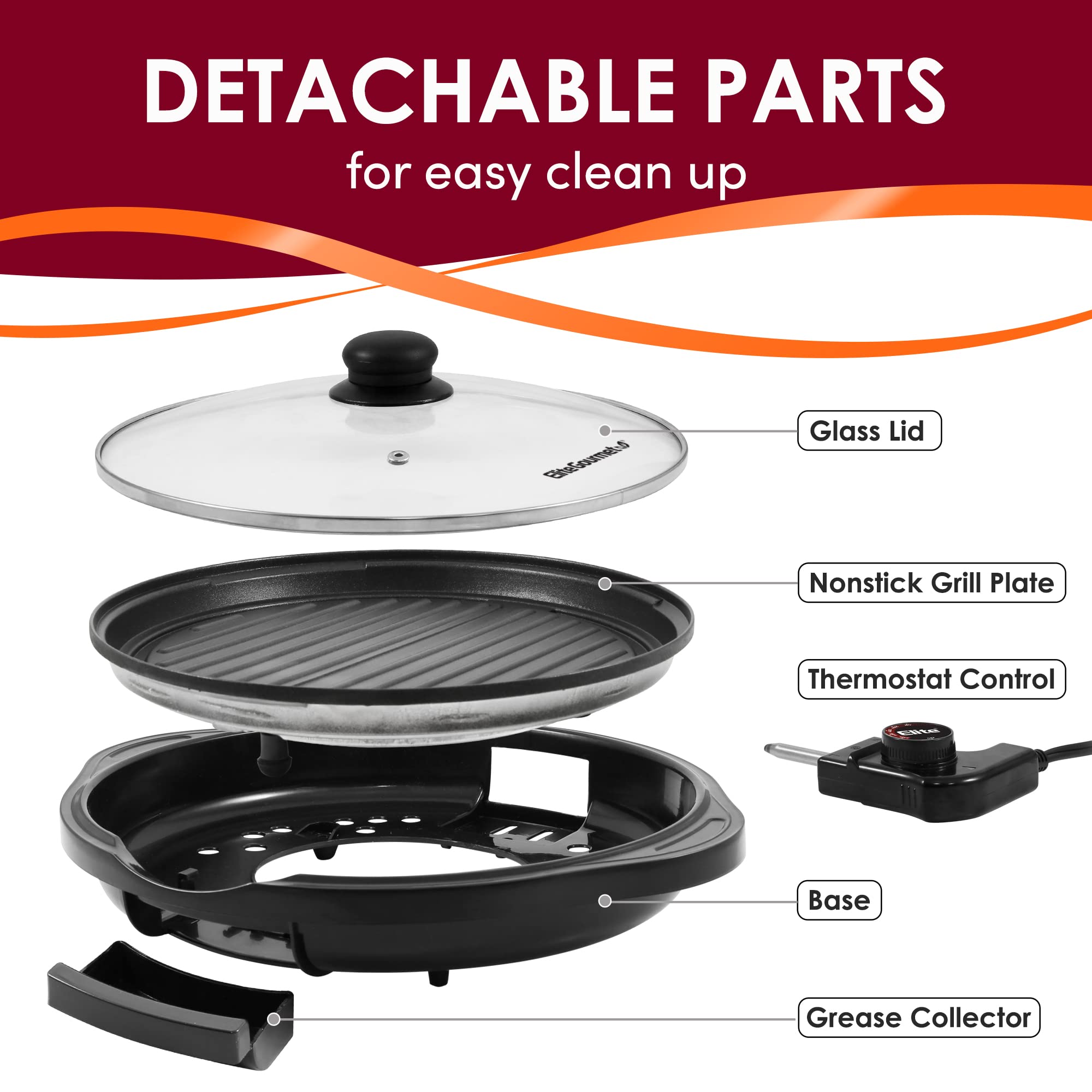 Elite Gourmet Emg1100 11 Electric Indoor Nonstick Grill Dishwasher Safe, Cool Touch, Fast Heat Up Ideal Low-Fat Meals, Include