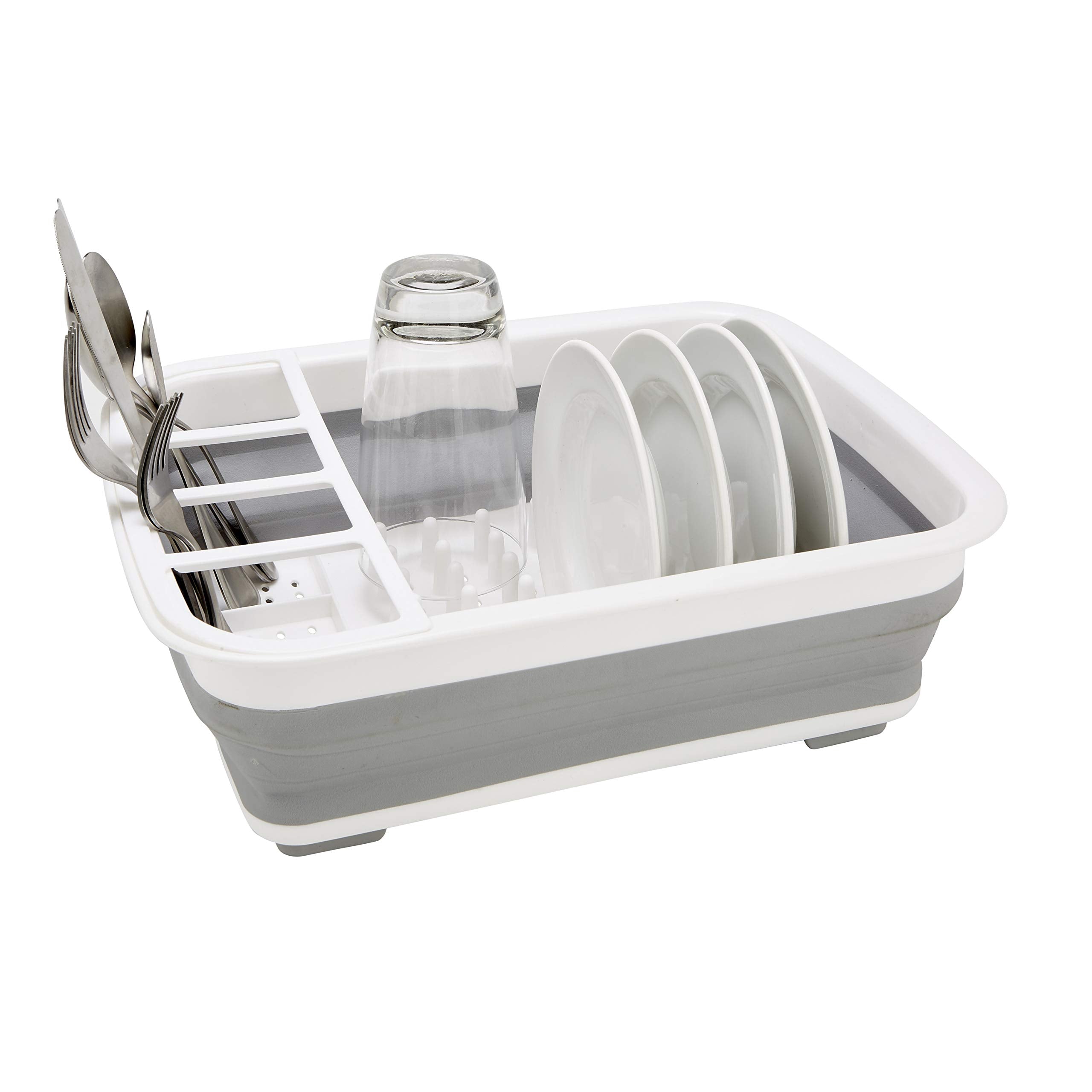 Kitchen Details Collapsible Dish Drying Rack | Space Saver | Aerated Bases Drain Holes | Plates, Bowls, Utensils Compartments |