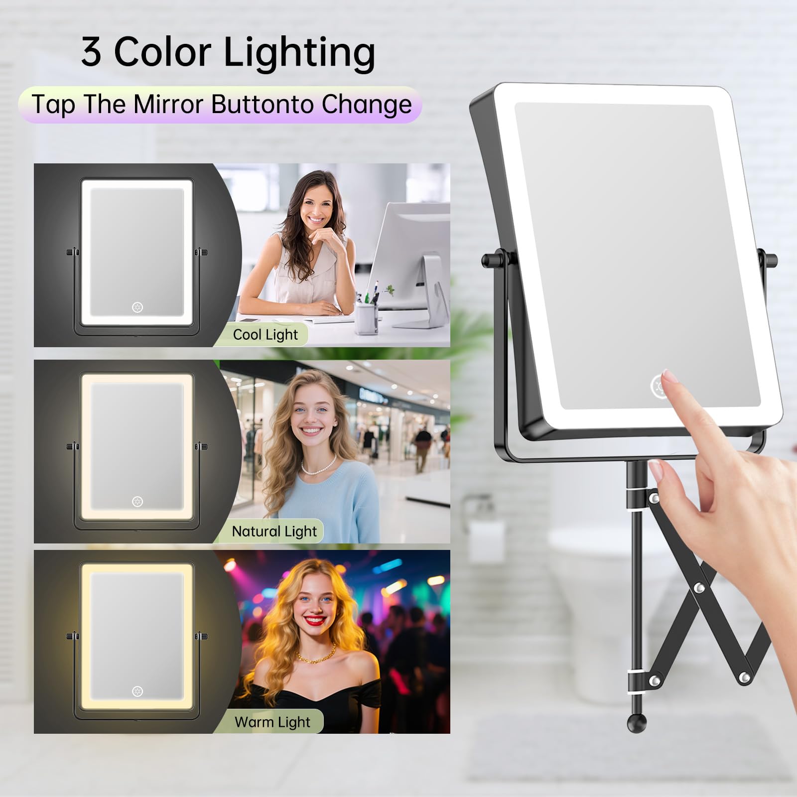 Fascinate Rechargeable Wall Mounted Makeup Mirror With Lights, 8.7 Inch Double Sided Touch Switch 1X 20X Magnifying Bathroom Mir
