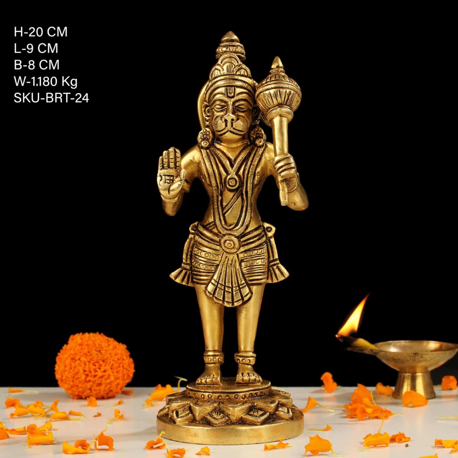 INDICAST Brass Standing Hanuman ji Bajrangbali Sankat Mochan Idol Murti for Home Office Decor- Height 20 Cms