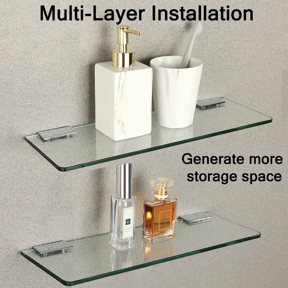 Sayayo Floating Glass Shelves For Bathroom, Tempered Glass Shelf For Wall 15 X 5 Inch 1 Pcs, Clear