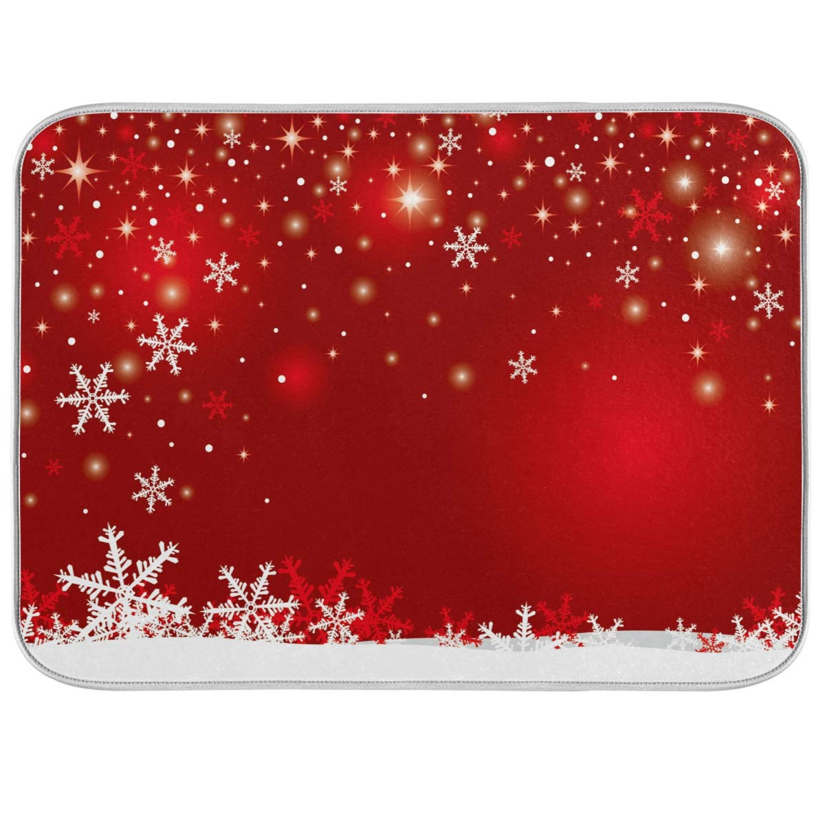 Christmas White Snowflake On Red Background Dish Drying Mat 16X18 Inch Dish Drainer Kitchen Counter Mats Bottles Dish Dry Pad Pr