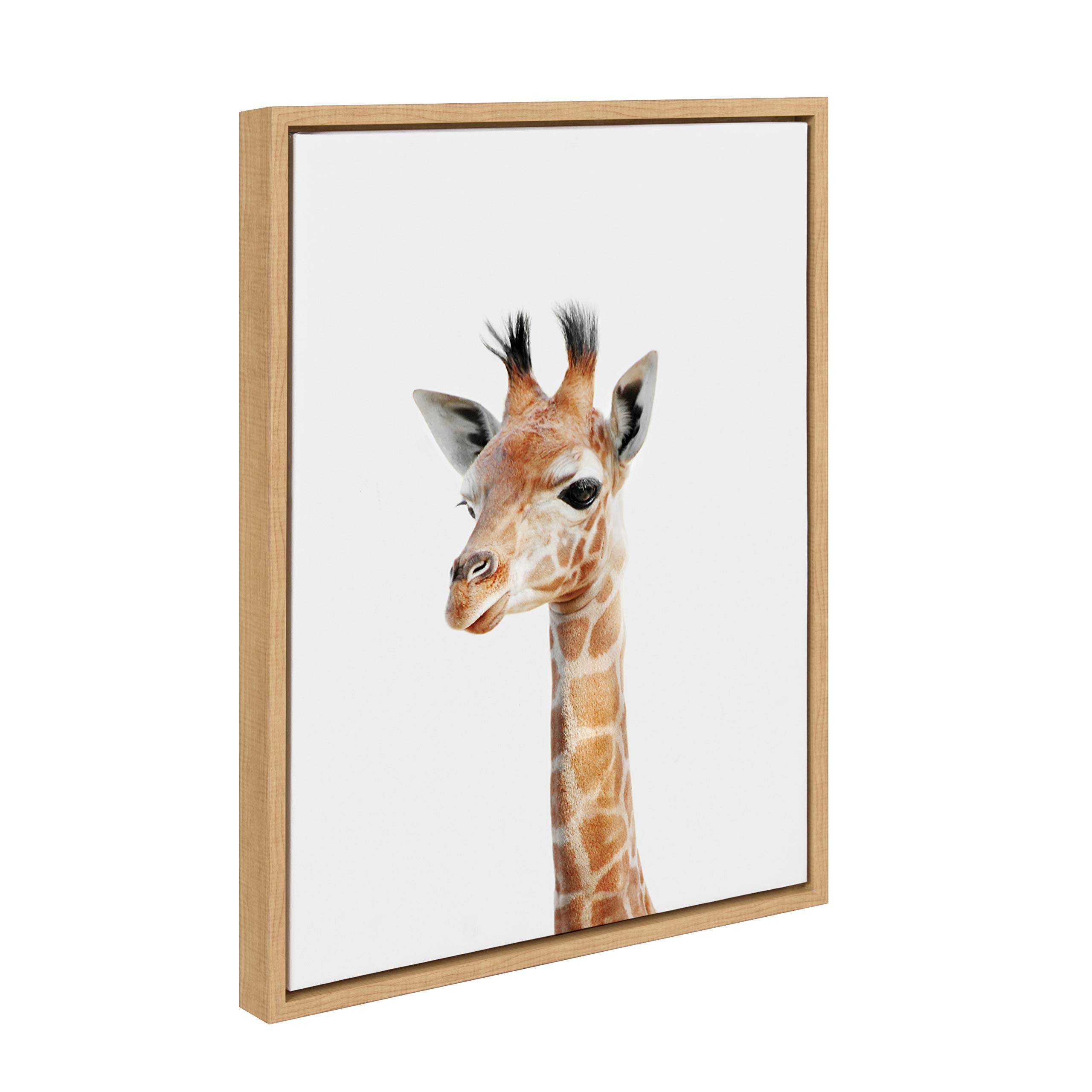 Kate And Laurel Sylvie Baby Giraffe Animal Print Portrait Framed Canvas Wall Art By Amy Peterson, 18X24 Natural