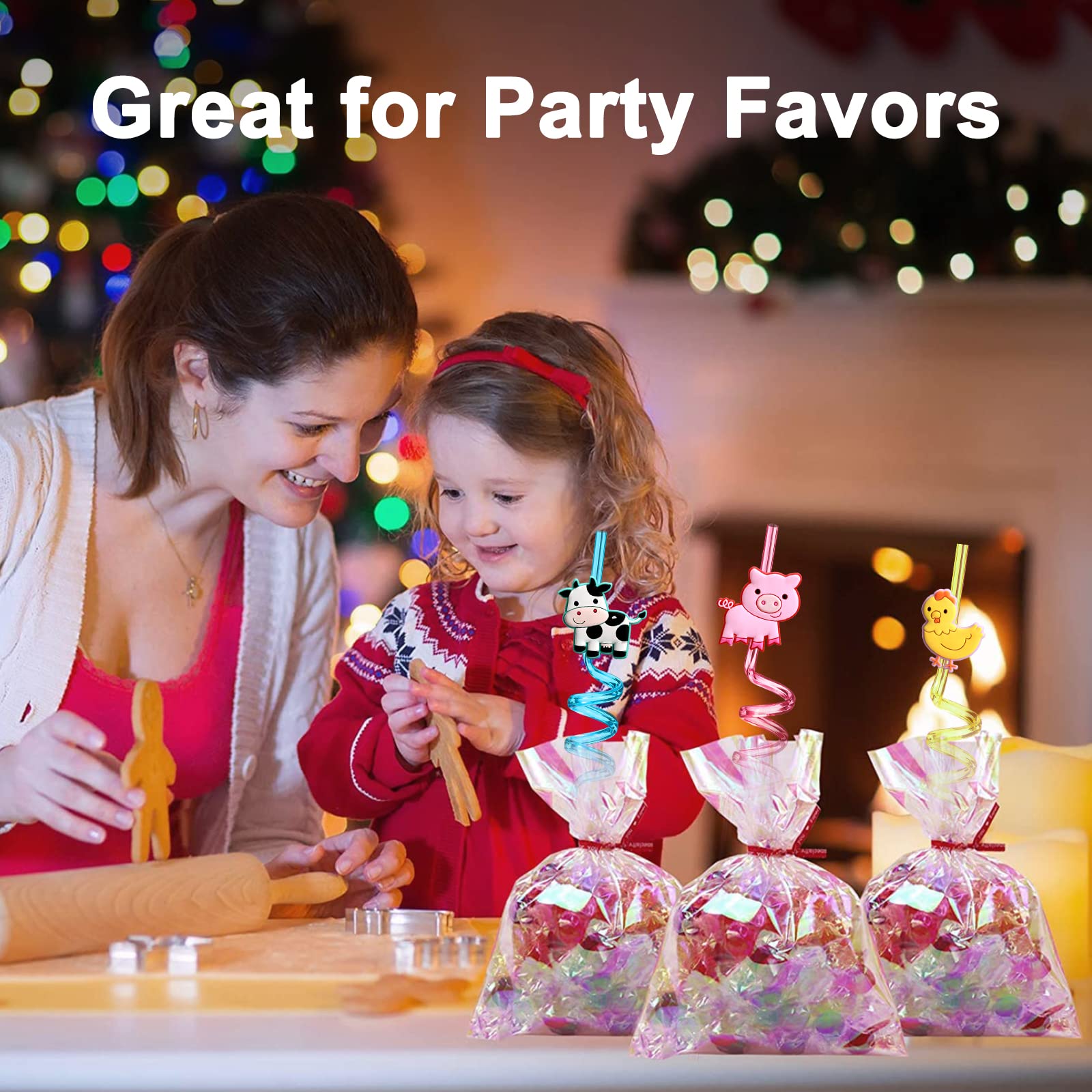 24 Reusable Farm Animal Plastic Straws Chicken Sheep Horse Cow Pig For Barnyard Farm Birthday Party Supplies Gift Favors With 2