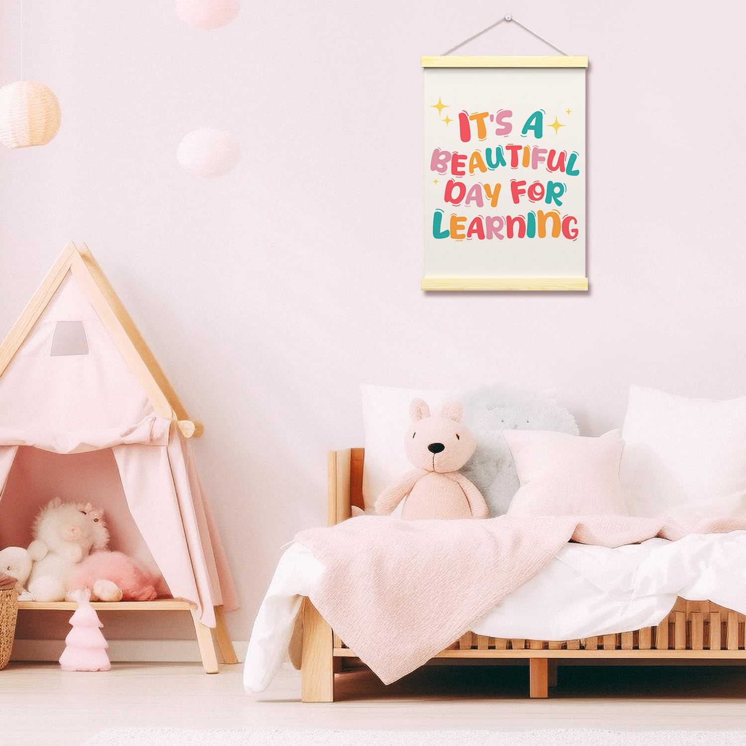 It s a Beautiful Day for Learning Posters Hanger Frame Classroom Reading Room Wall Art Decor Hanging Poster 16x12 Inch Gifts for